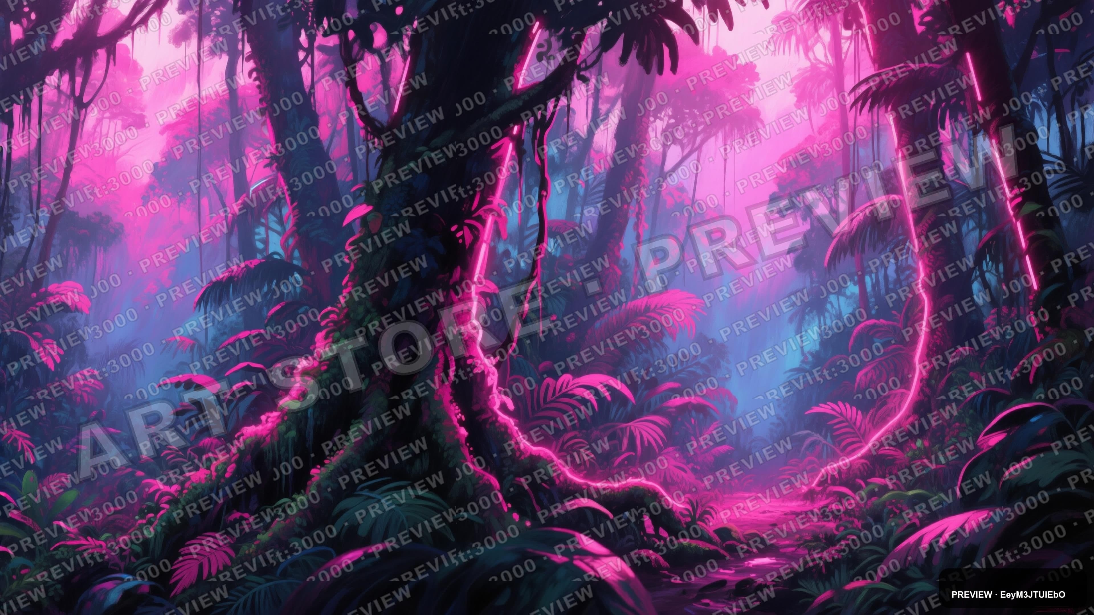 Rainforest, Synthwave aesthetic, Gouache, Moody mood, Pink accents, ultra cle... — wallpaper — 3840×2160, Neon, Cinematic, Moody