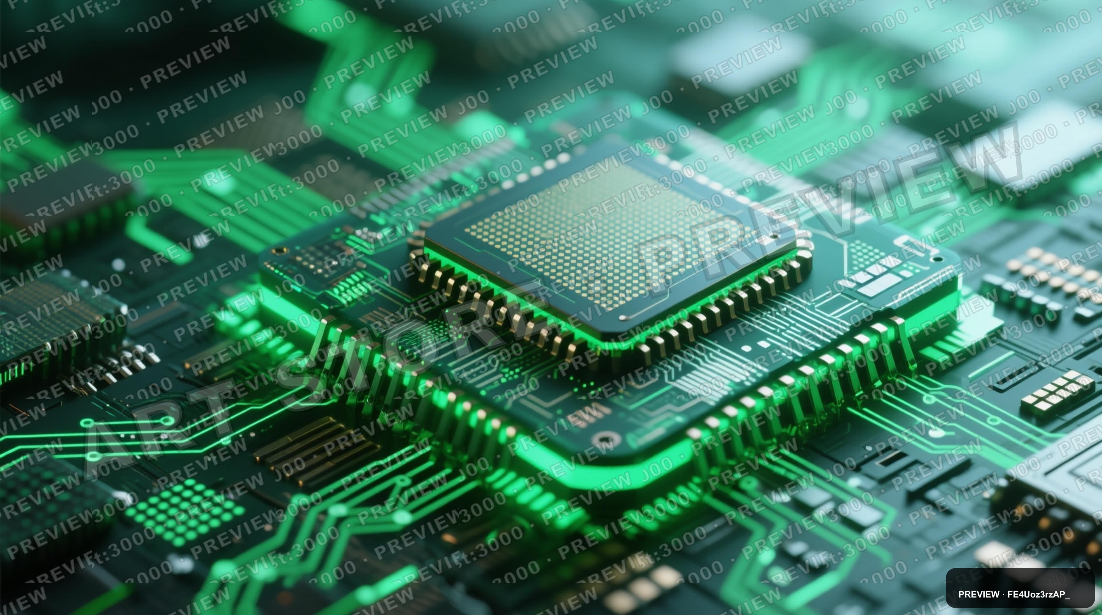 Microchip, Solarpunk aesthetic, Dithered, Serene mood, Green accents, high de... — wallpaper — 3840×2144, Space, Cinematic, Serene