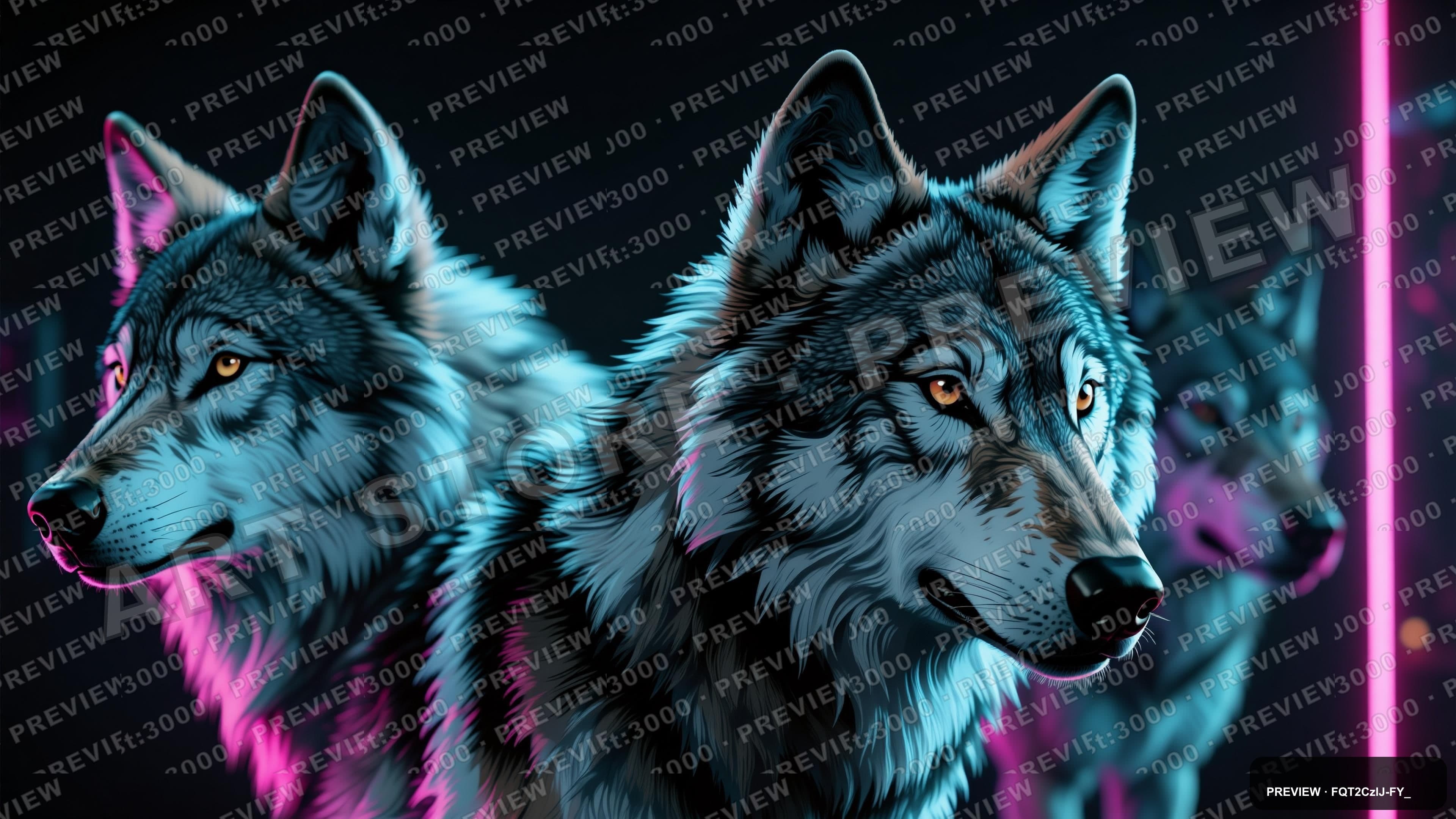 Wolves, Retro Arcade aesthetic, Product Render, Moody mood, Duotone accents, ... — wallpaper — 3840×2160, Neon, Cinematic, Moody