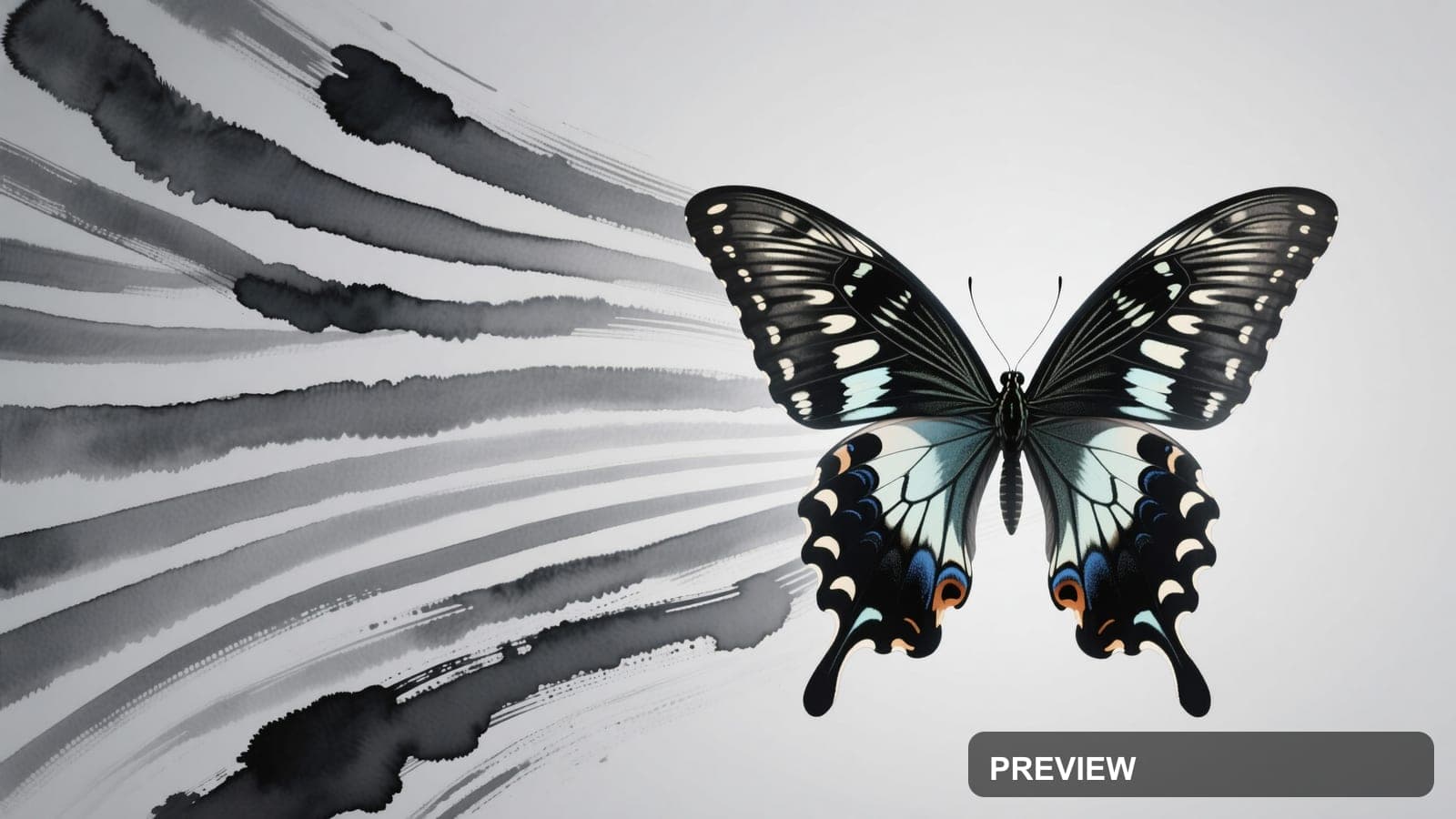 Butterflies, Sci‑Fi aesthetic, Ink Wash, Minimal mood, Gray accents, Stripes ... — wallpaper — 3840×2160, Sci‑Fi, Cinematic, Minimal