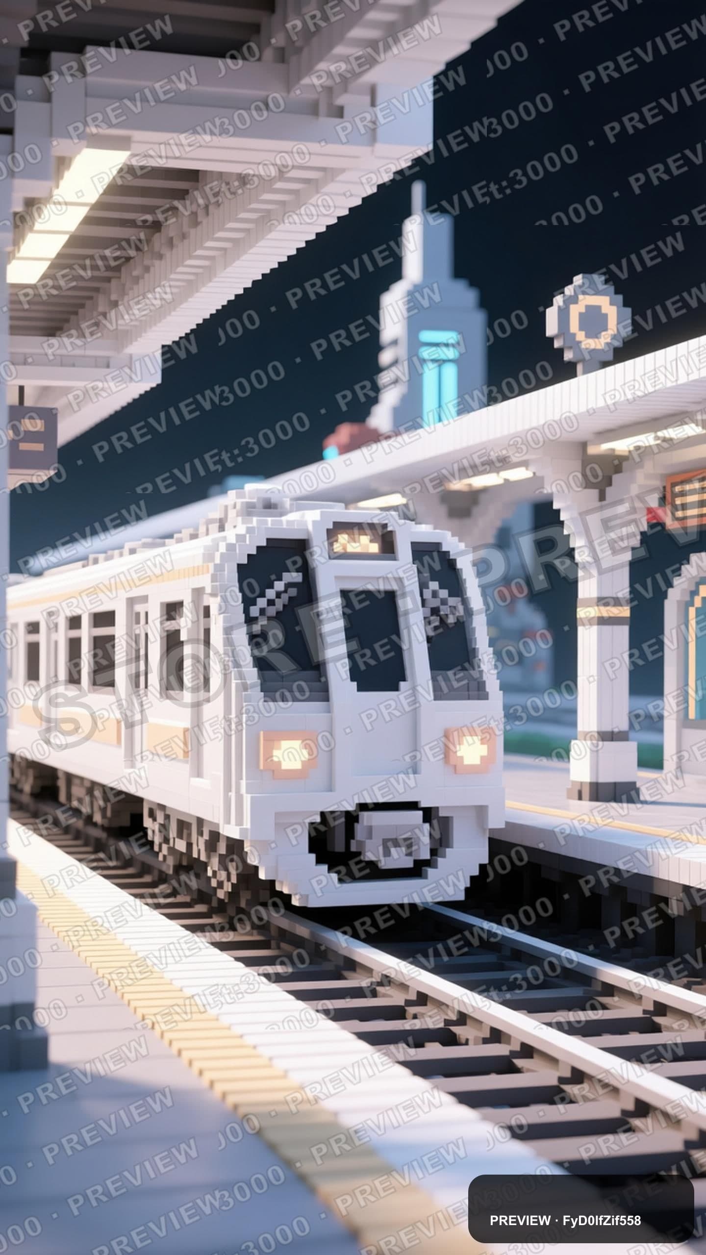 Train Station, Retro Futurism aesthetic, Voxel Art, Playful mood, White accen... — wallpaper — 1440×2560, Space, Cinematic, Soft