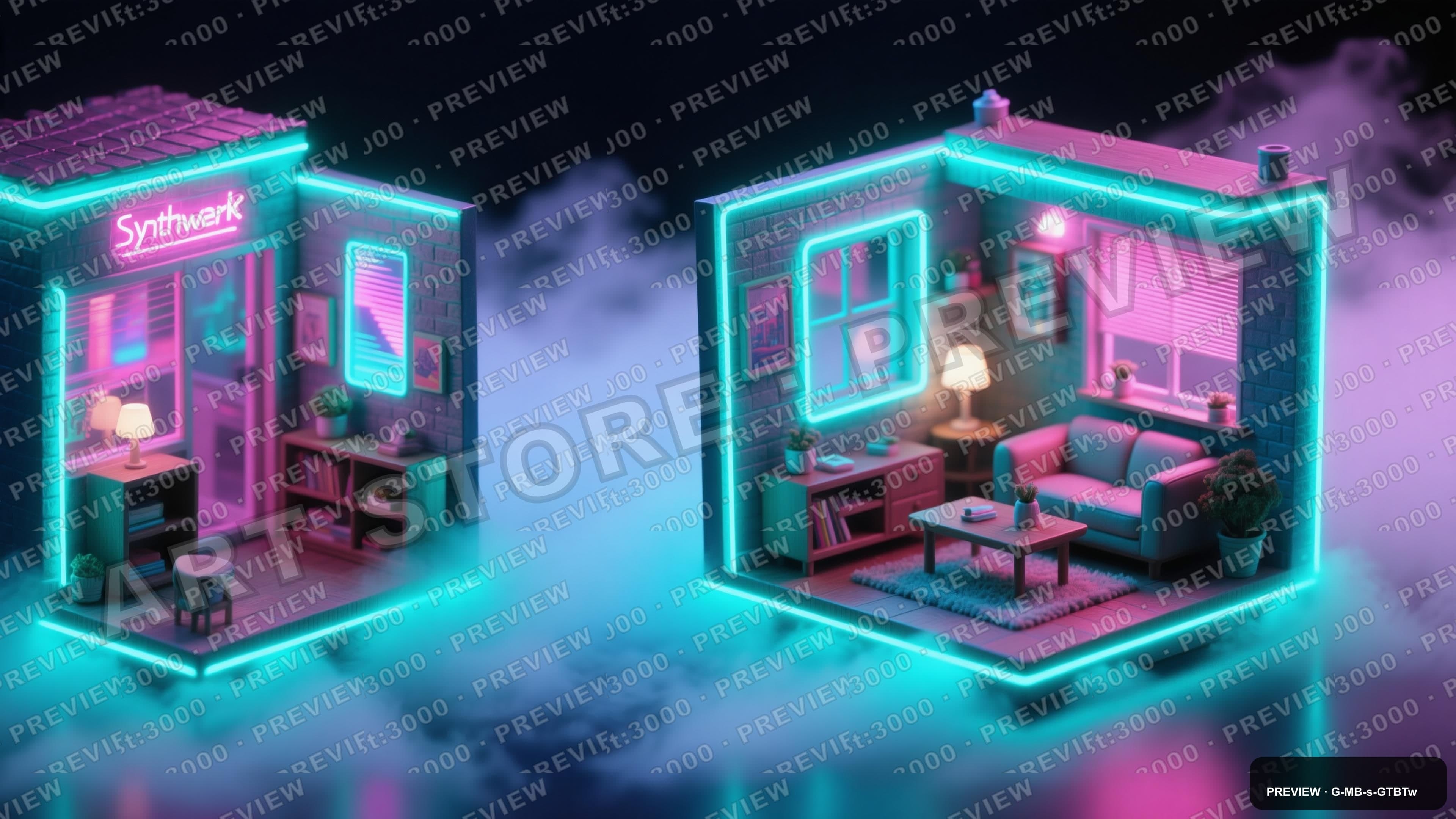 Fog, Synthwave aesthetic, Miniature Diorama, Cozy mood, Neon Cyan accents, ul... — wallpaper — 3840×2160, Neon, Cinematic, Cozy