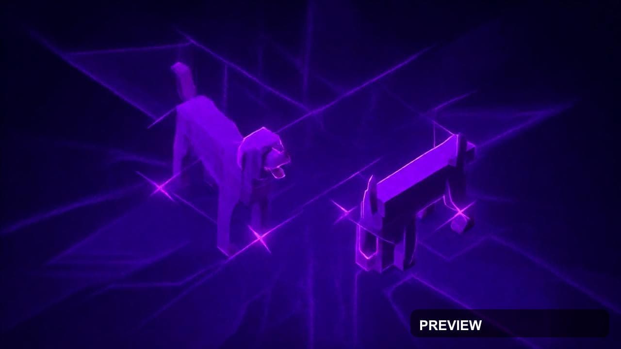 Dogs, Neon aesthetic, Isometric, Dark mood, Neon Purple accents, Starburst pa... — wallpaper — 1280×720, Neon, Cinematic, Dark