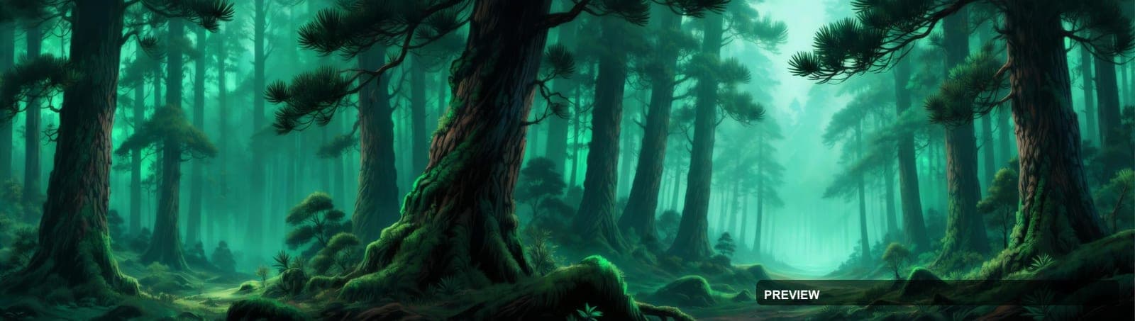 Pine Forest, Epic aesthetic, Technical Illustration, Meditative mood, Emerald... — wallpaper — 3840×1088, Space, Cinematic, Soft