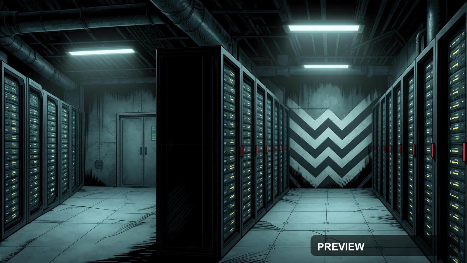Server Room, Industrial aesthetic, Comic Book, Dark mood, Soft Contrast accen... — wallpaper — 3840×2160, Space, Cinematic, Dark
