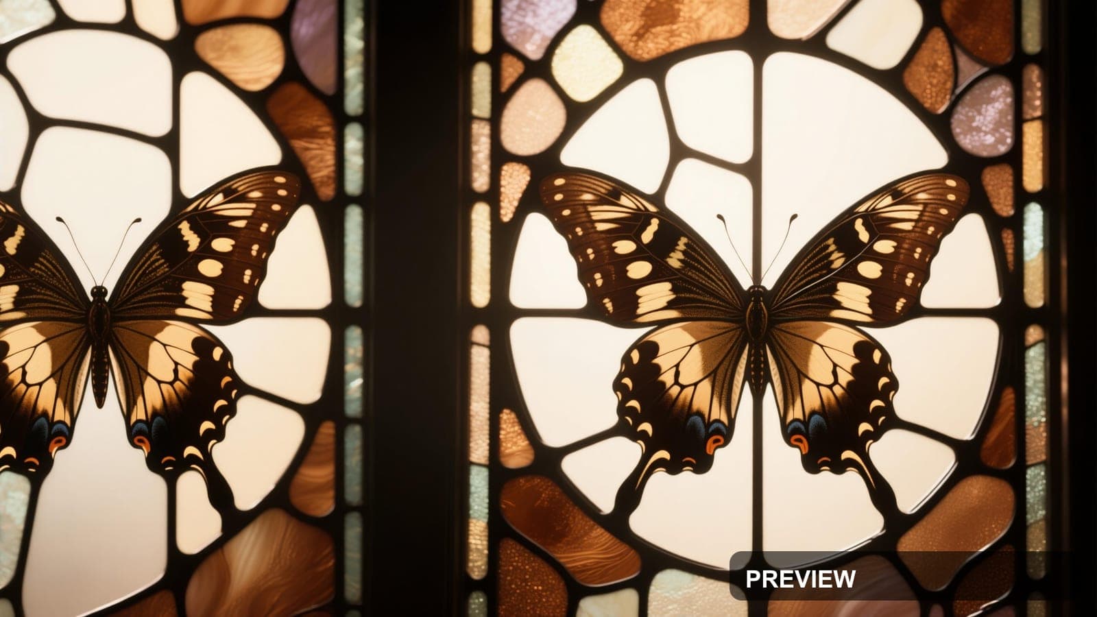 Butterflies, Retro Futurism aesthetic, Stained Glass, Dreamy mood, Brown acce... — wallpaper — 3840×2160, Space, Cinematic, Dreamy