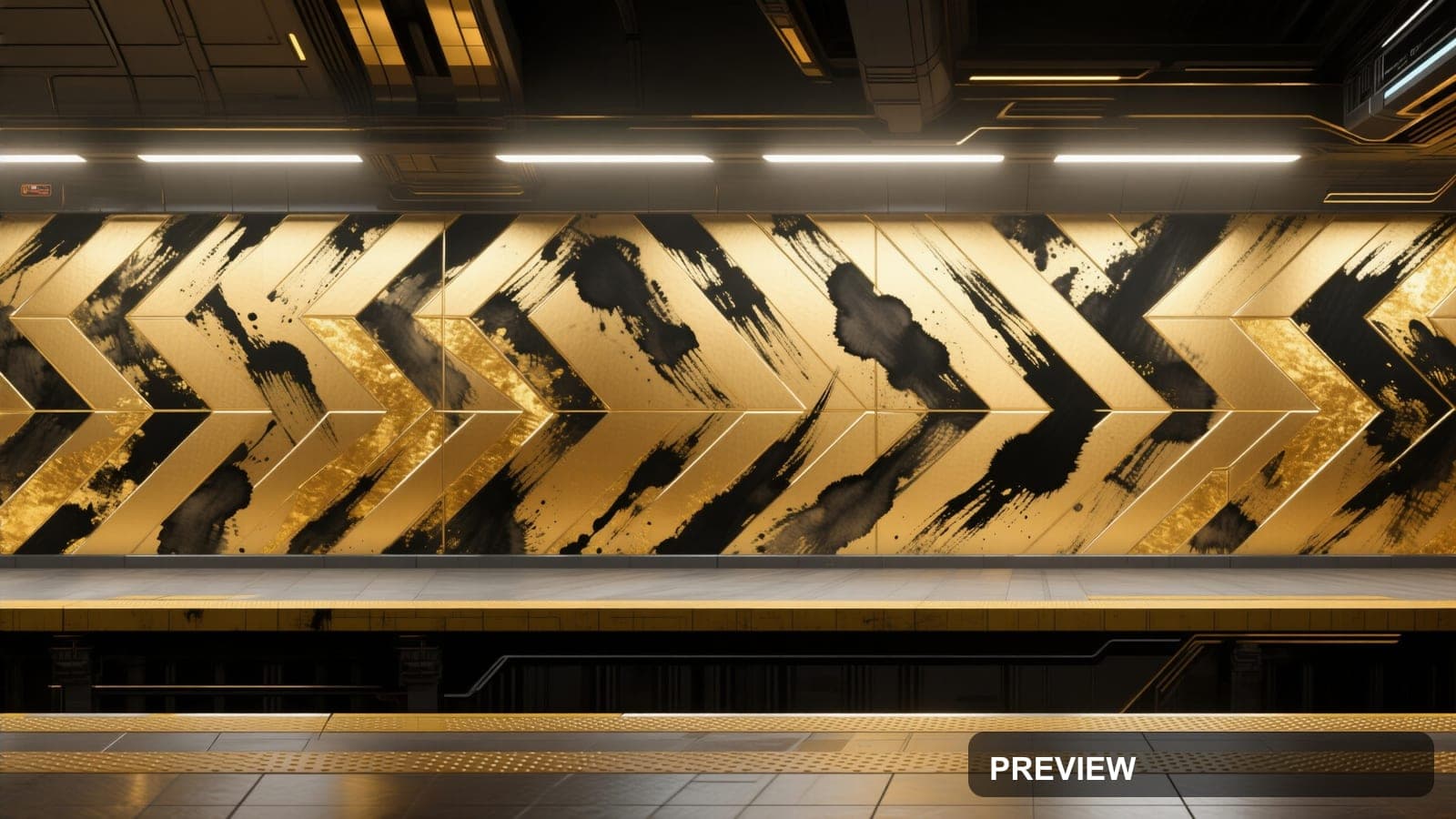 Subway, Maximal aesthetic, Ink Wash, Futuristic mood, Gold accents, Herringbo... — wallpaper — 3840×2160, Space, Cinematic, Soft