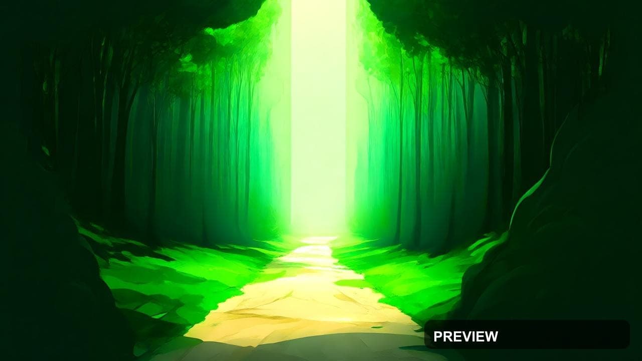 a lush forest path with volumetric light, modern graphic design, tasteful col... — wallpaper — 1280×720, Space, Graphic Design