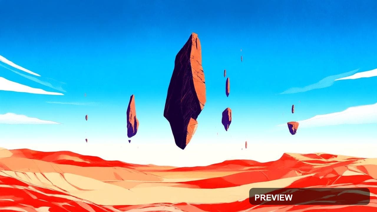 a surreal desert with floating monoliths, stylized illustration, clean shapes... — wallpaper — 1280×720, Space, Stylized Illustration, Bold
