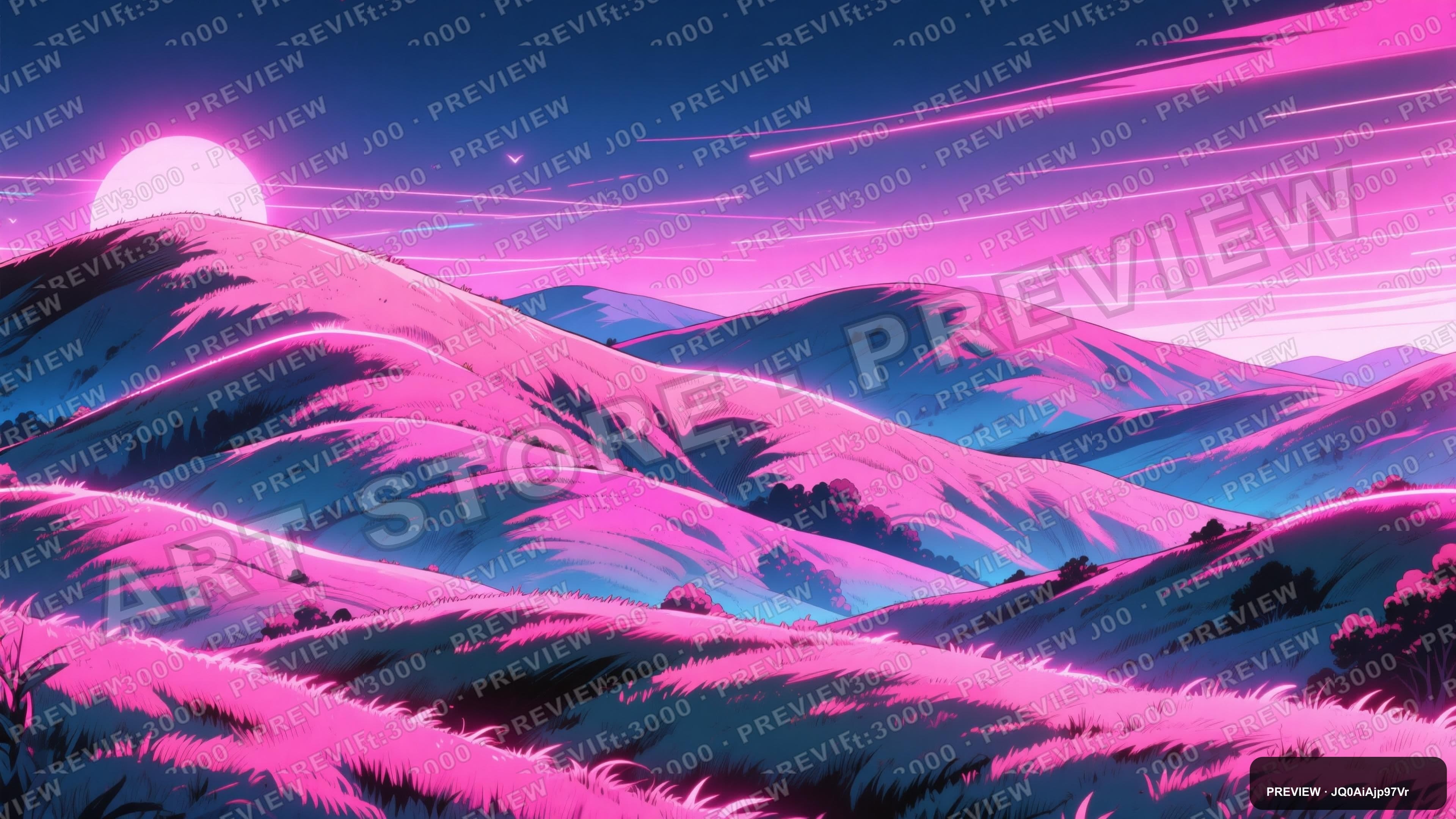 Hills, Neon aesthetic, Manga, Cozy mood, Pink accents, 70s vibe, ultra clean,... — wallpaper — 3840×2160, Neon, Cinematic, Cozy