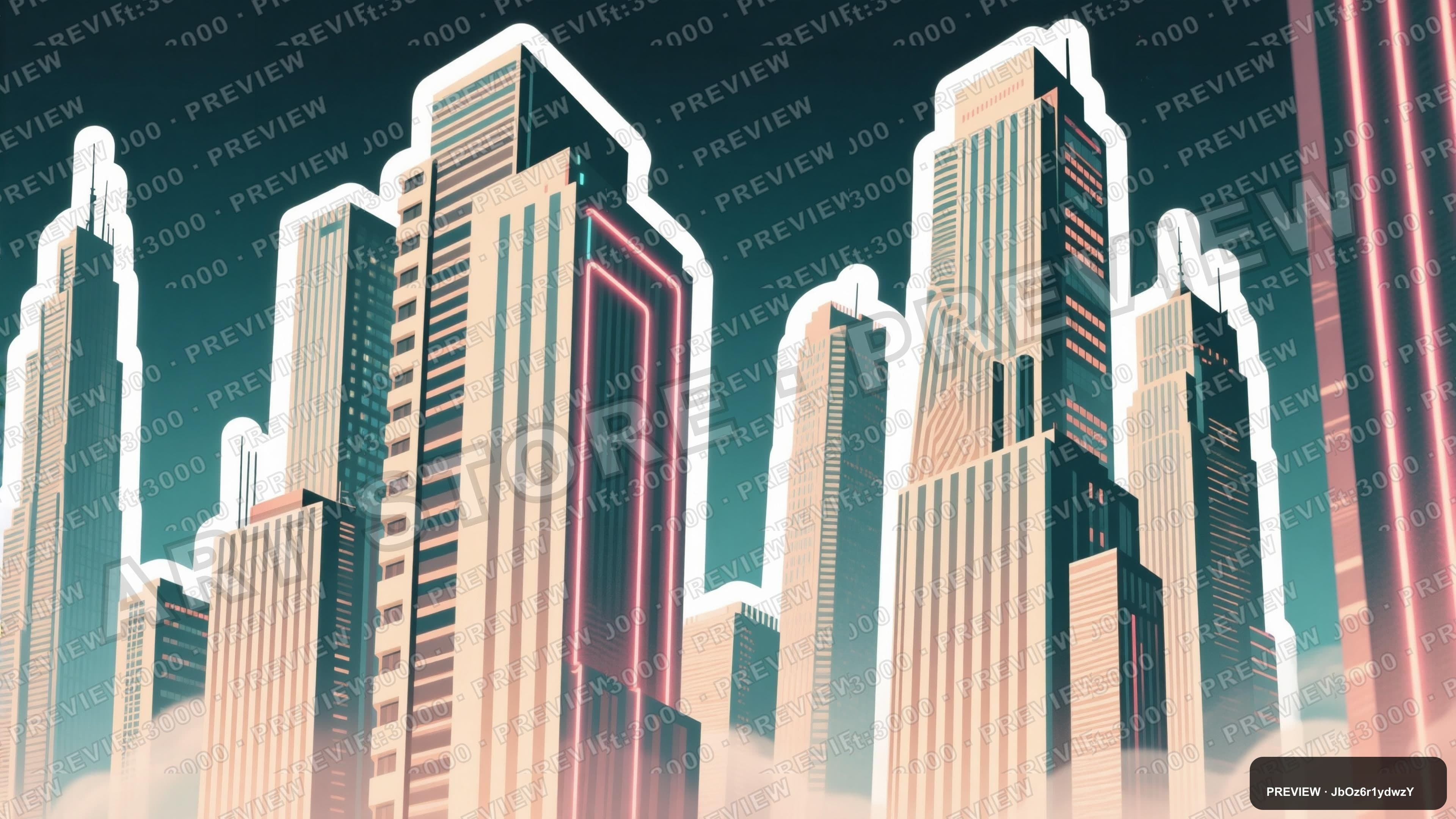 Skyscrapers, Retro Arcade aesthetic, Sticker Art, Dreamy mood, Beige accents,... — wallpaper — 3840×2160, Neon, Cinematic, Dreamy
