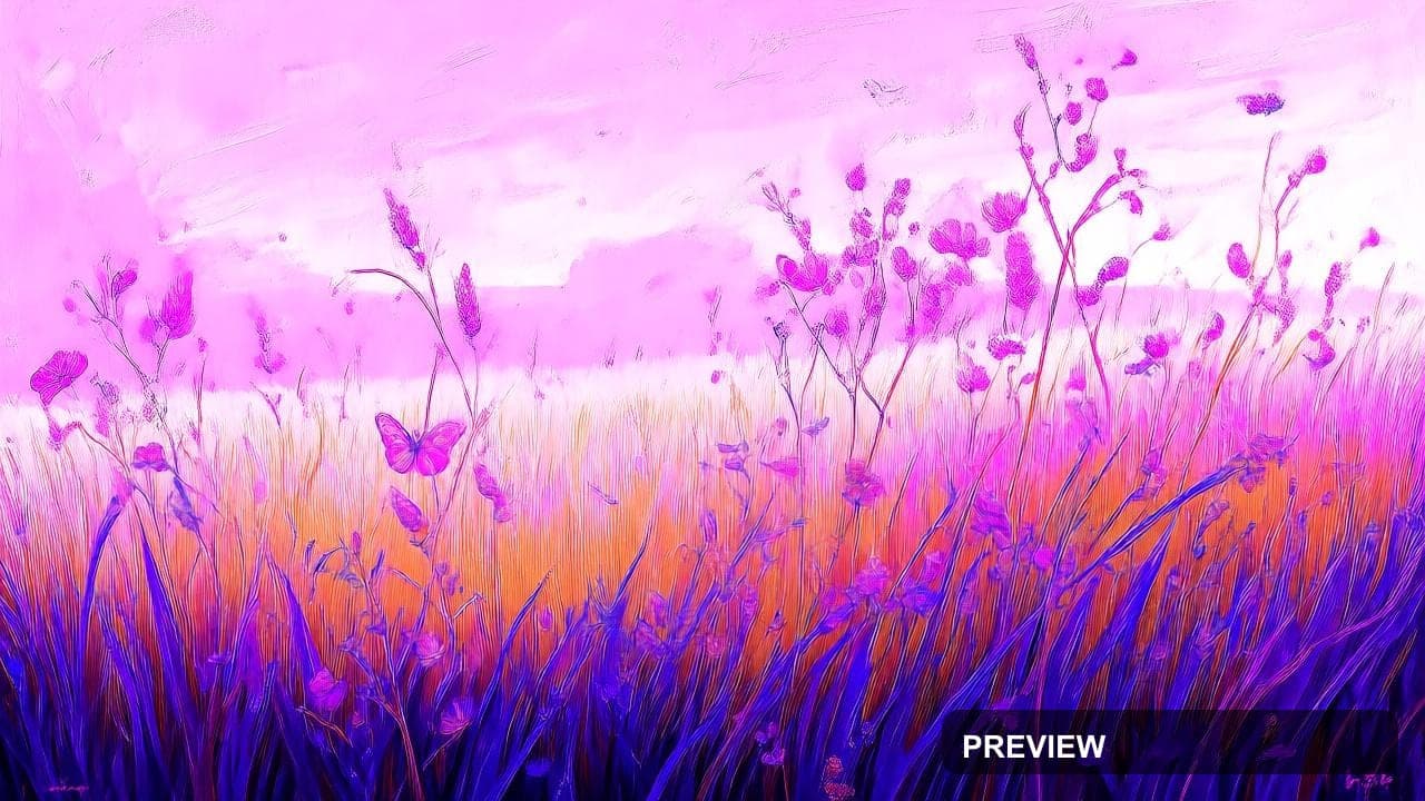 Meadow, Steampunk aesthetic, Oil Painting, Playful mood, Neon Purple accents,... — wallpaper — 1280×720, Neon, Cinematic, Soft