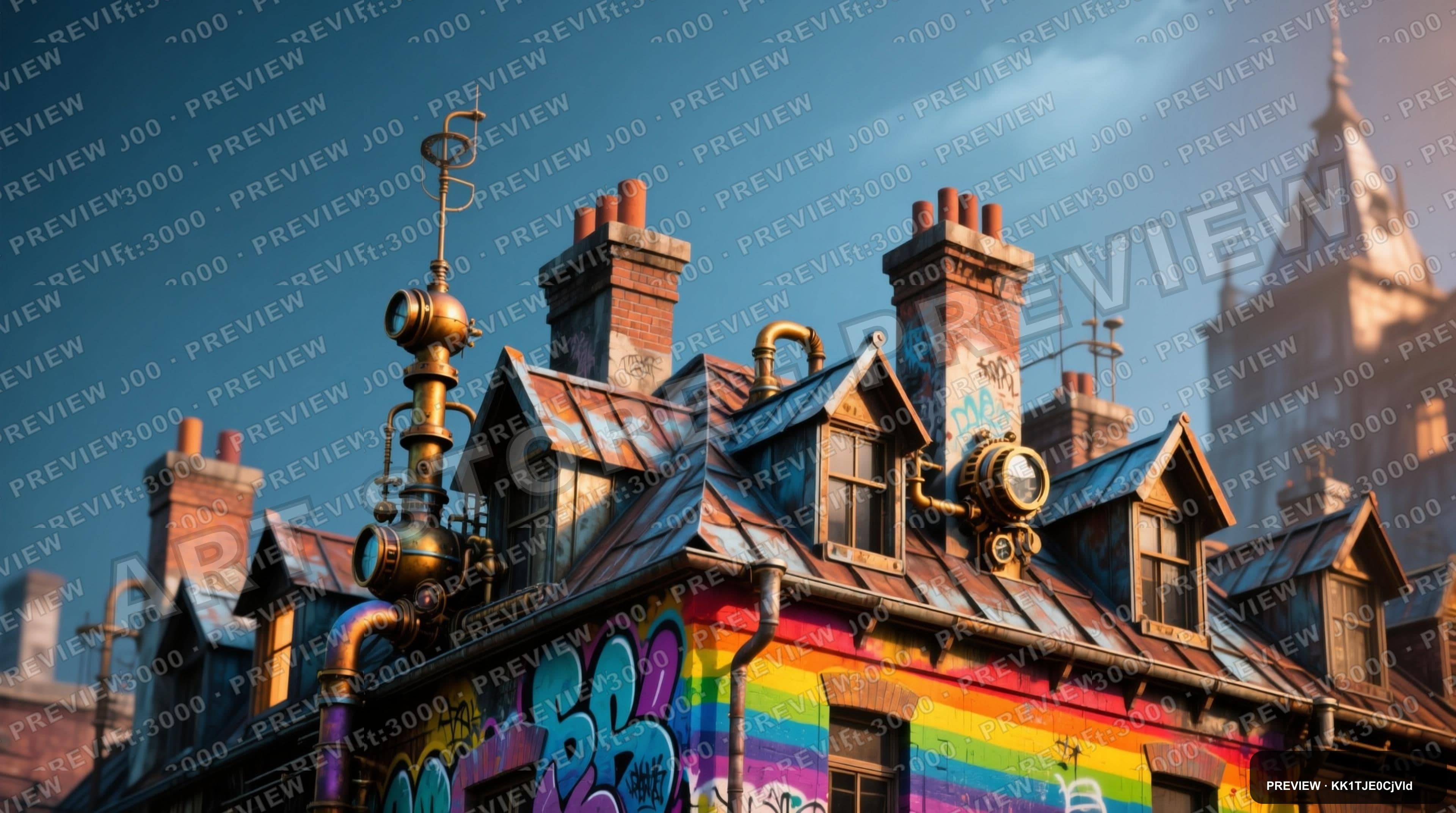 Rooftops, Steampunk aesthetic, Graffiti, Bold mood, Rainbow accents, high det... — wallpaper — 3840×2144, Space, Cinematic, Bold