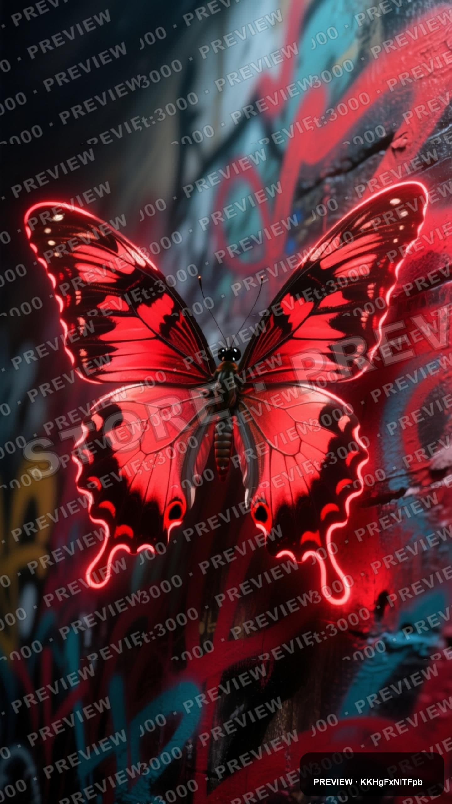 Butterflies, Cozy aesthetic, Graffiti, Luxurious mood, Neon Red accents, high... — wallpaper — 1440×2560, Neon, Cinematic, Cozy