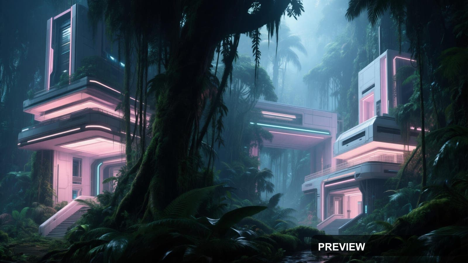 Rainforest, Spacepunk aesthetic, Architectural Visualization, Moody mood, Pas... — wallpaper — 3840×2160, Space, Cinematic, Moody