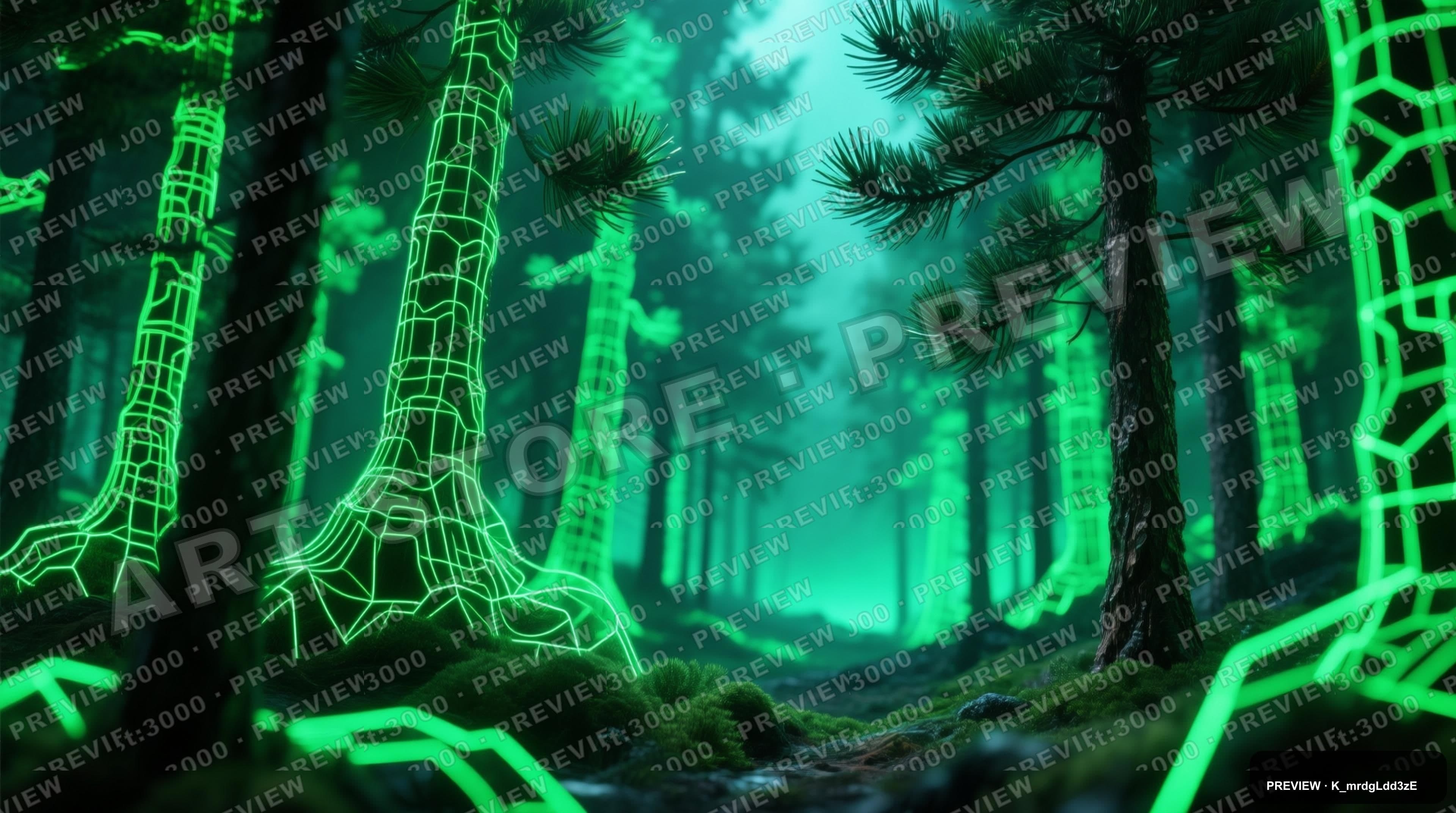 Pine Forest, Sci‑Fi aesthetic, Macro, Epic mood, Neon Green accents, Neon Wir... — wallpaper — 3840×2144, Neon, Cinematic, Epic
