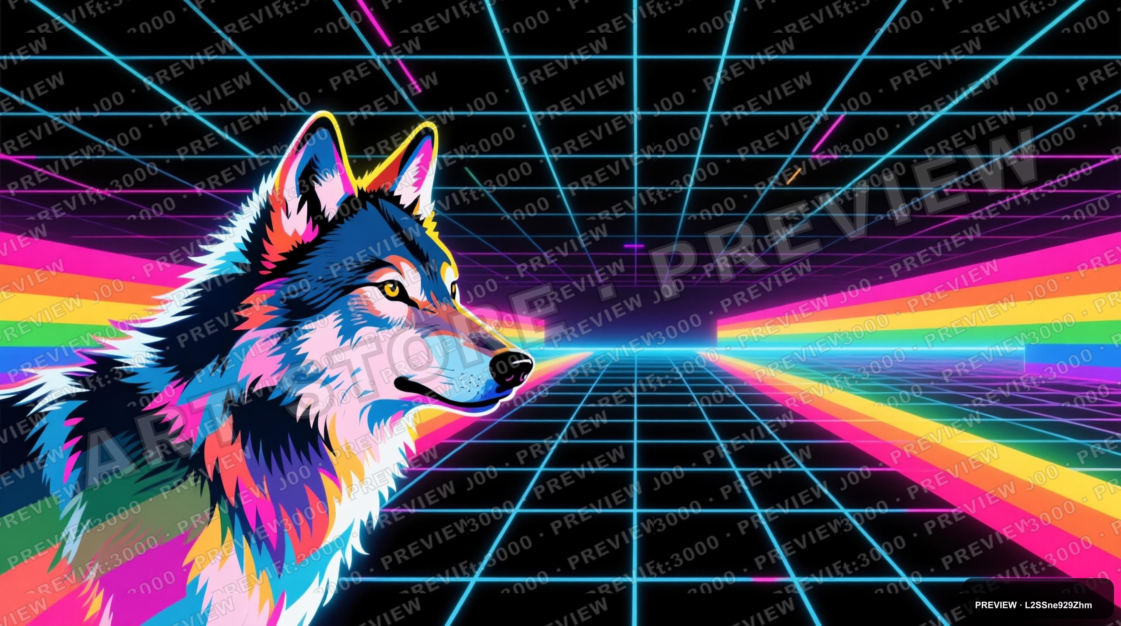 Wolves, Retro Arcade aesthetic, Pop Art, Futuristic mood, Rainbow accents, Gr... — wallpaper — 3840×2144, Neon, Cinematic, Futuristic