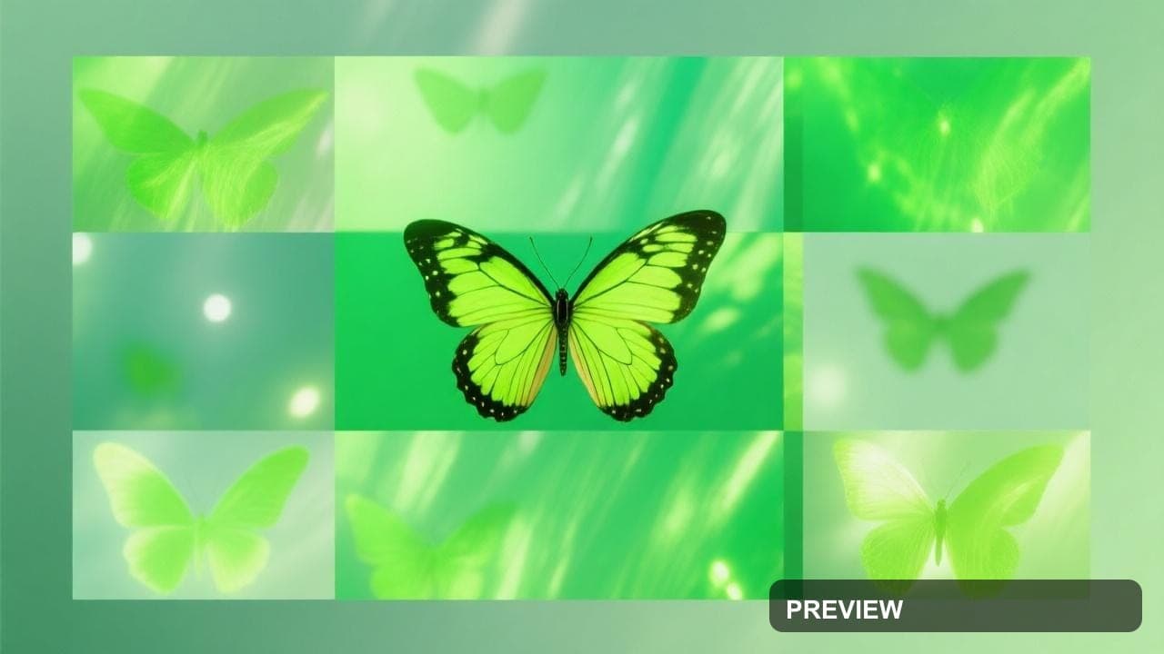 Butterflies, Mystic aesthetic, Collage, Calm mood, Neon Lime accents, Light L... — wallpaper — 1280×720, Neon, Cinematic, Calm