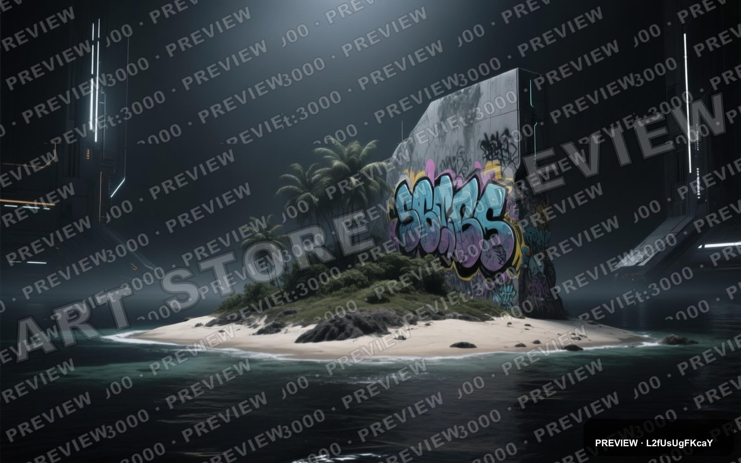 Island, Dark aesthetic, Graffiti, Dark mood, Gray accents, Futurism vibe, hig... — wallpaper — 2560×1600, Space, Cinematic, Dark