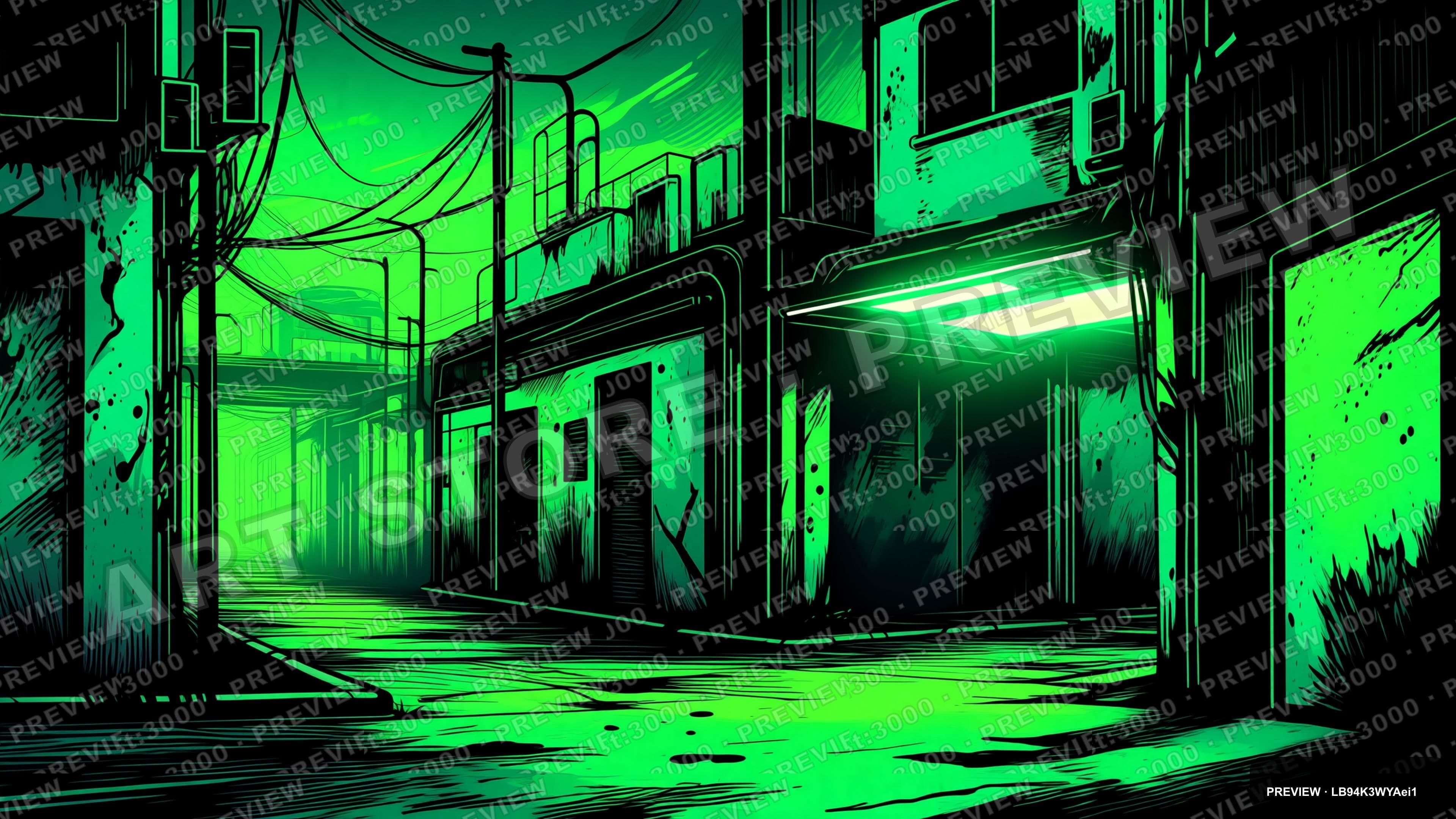 Street, Synthwave aesthetic, Ink Wash, Calm mood, Neon Green accents, ultra c... — wallpaper — 3840×2160, Neon, Cinematic, Calm
