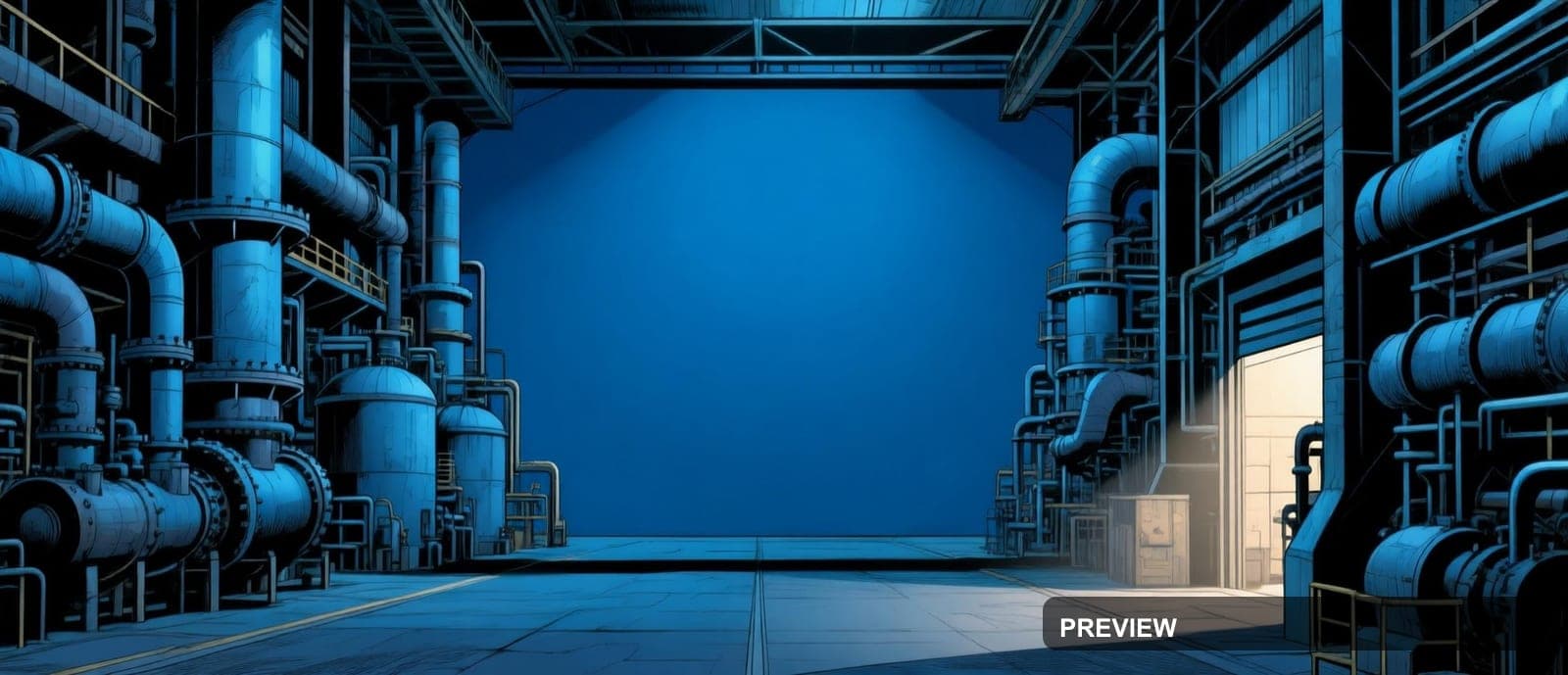 Industrial Factory, Luxury aesthetic, Comic Book, Calm mood, Indigo accents, ... — wallpaper — 2528×1088, Space, Cinematic, Calm