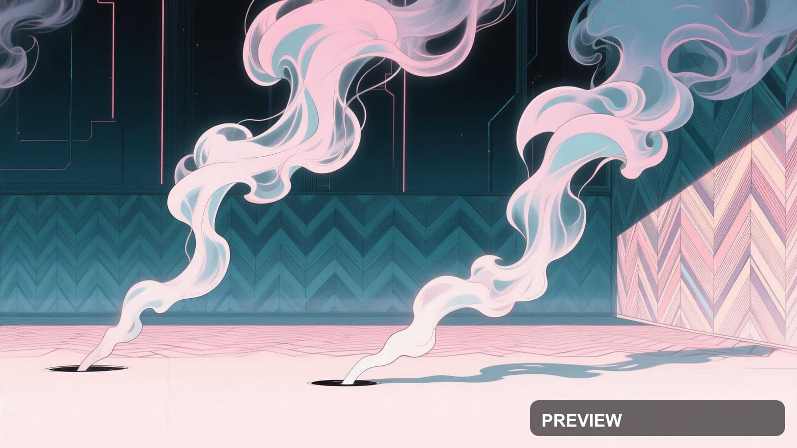 Smoke, Retro Futurism aesthetic, Manga, Mysterious mood, Pastel accents, Herr... — wallpaper — 3840×2160, Space, Cinematic, Mysterious