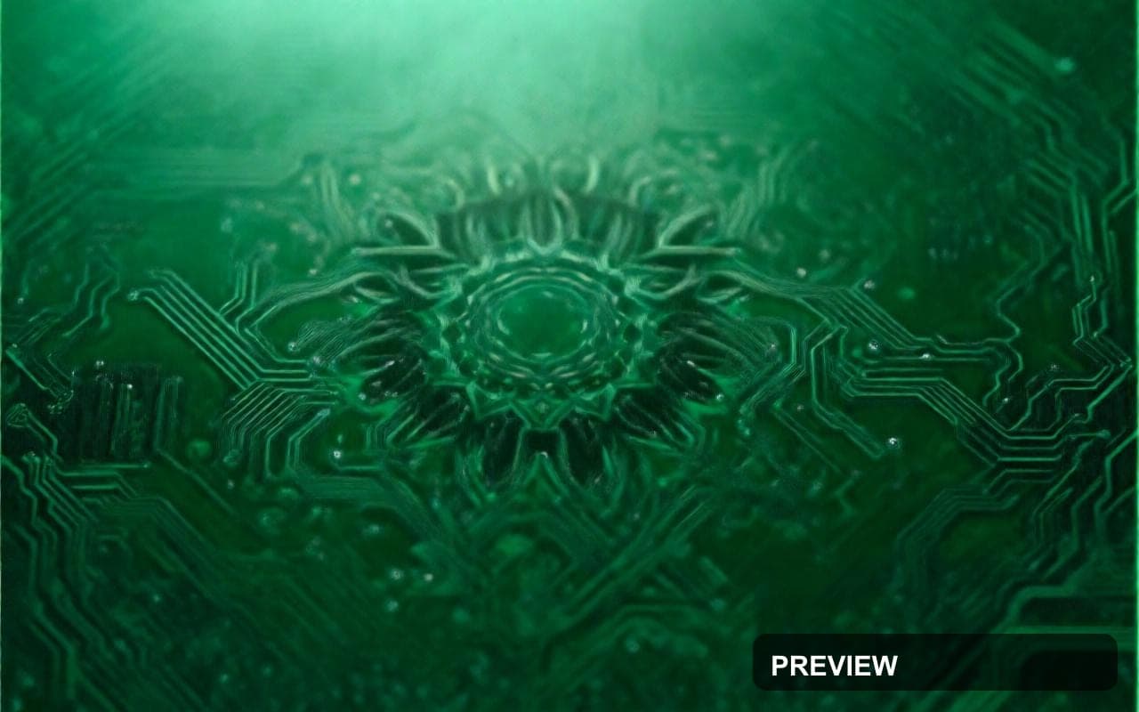 Circuit Board, Naturecore aesthetic, Duotone, Meditative mood, Emerald accent... — wallpaper — 1280×800, Space, Cinematic, Soft