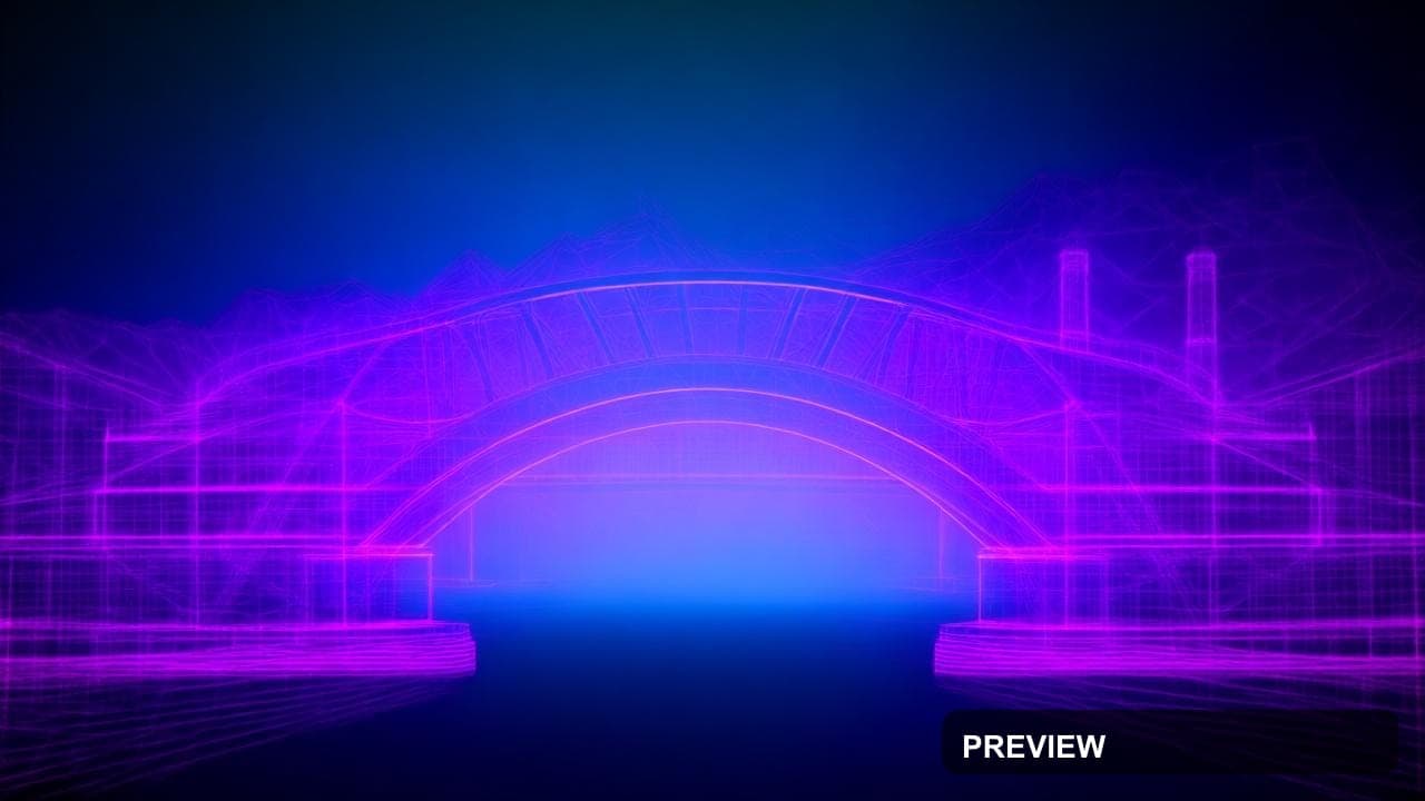 Bridge, Surreal aesthetic, Blueprint, Mysterious mood, Neon Pink accents, Tes... — wallpaper — 1280×720, Neon, Cinematic, Mysterious