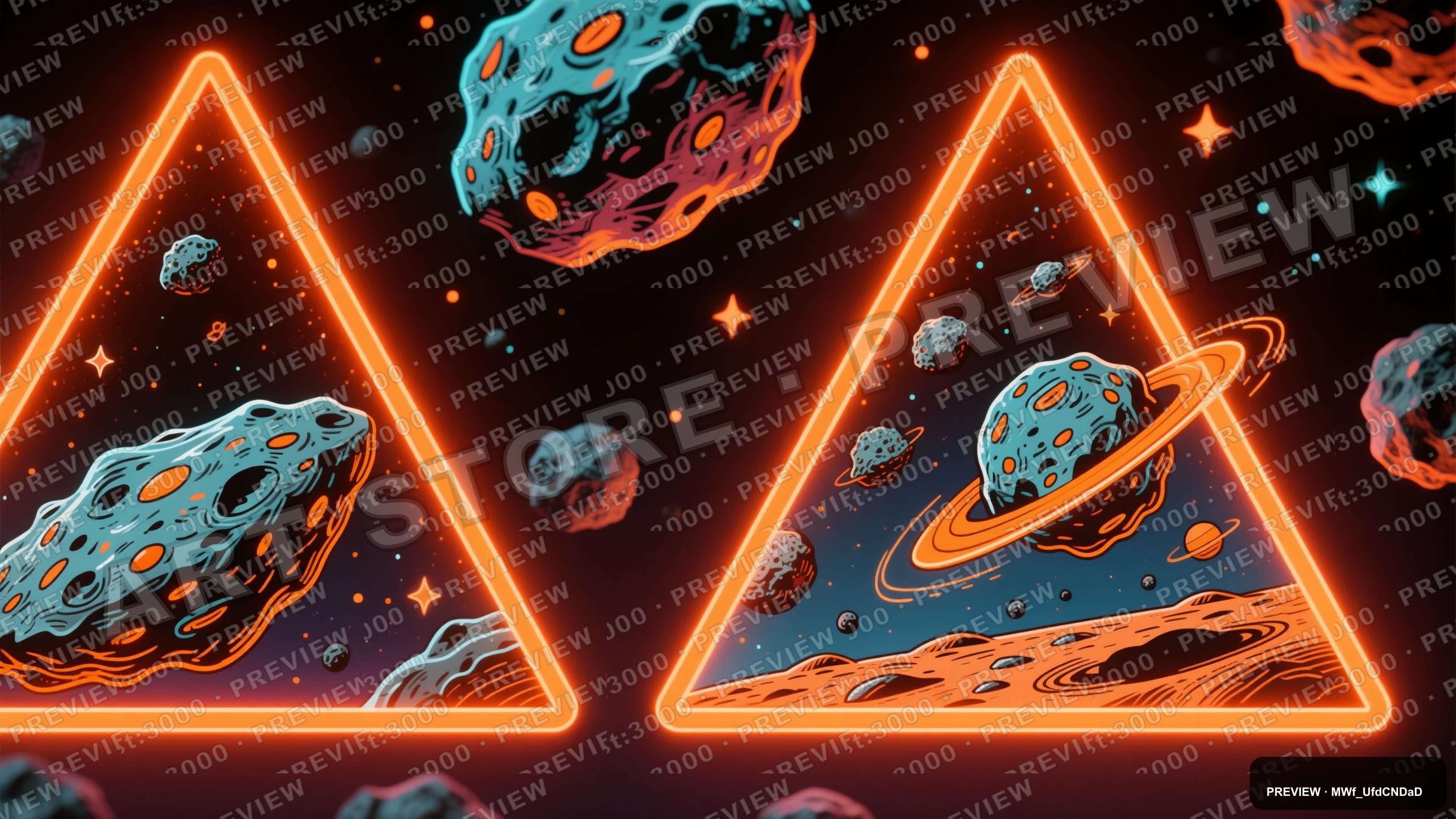 Asteroids, Retro Arcade aesthetic, Tattoo Flash, Playful mood, Neon Orange ac... — wallpaper — 3840×2160, Neon, Cinematic, Playful