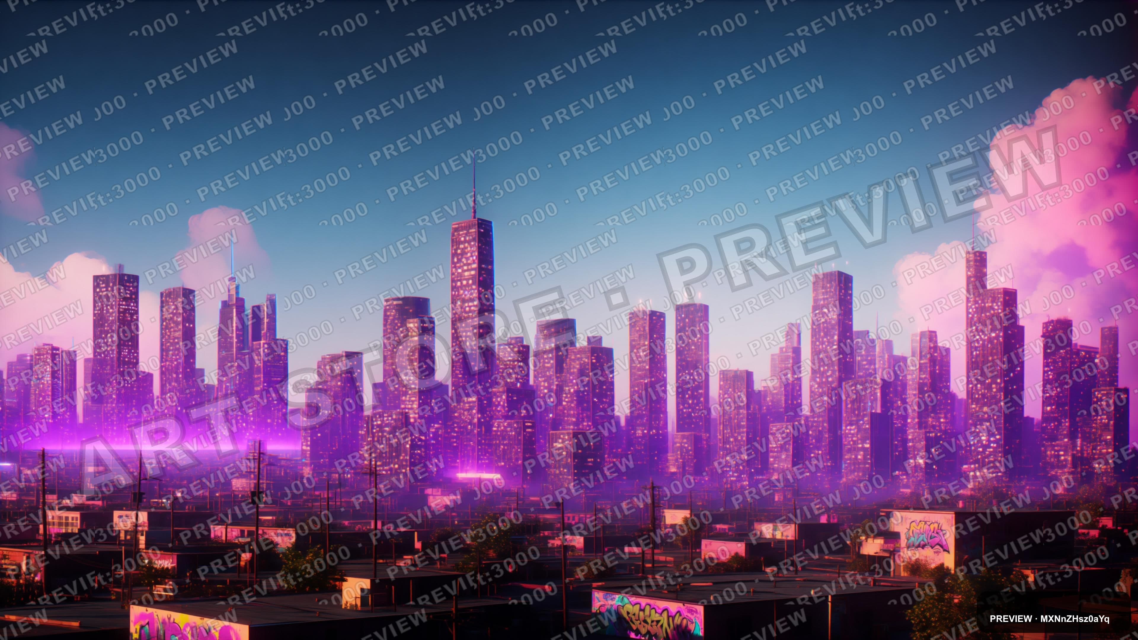 Skyline, Synthwave aesthetic, Street Art, Calm mood, Neon Violet accents, Smo... — wallpaper — 3840×2160, Neon, Cinematic, Calm