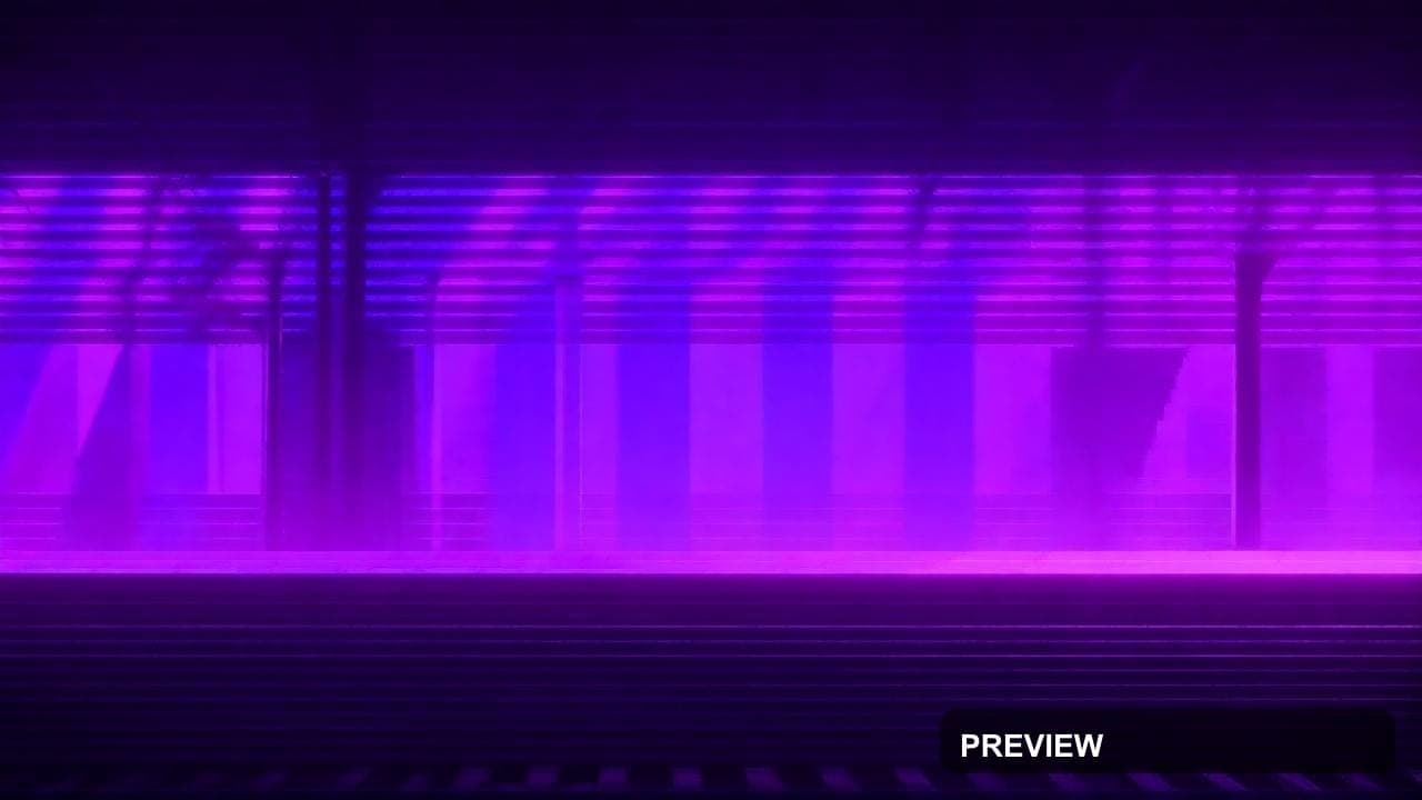 Train Station, Dreamcore aesthetic, Geometric, Cozy mood, Neon Violet accents... — wallpaper — 1280×720, Neon, Cinematic, Cozy
