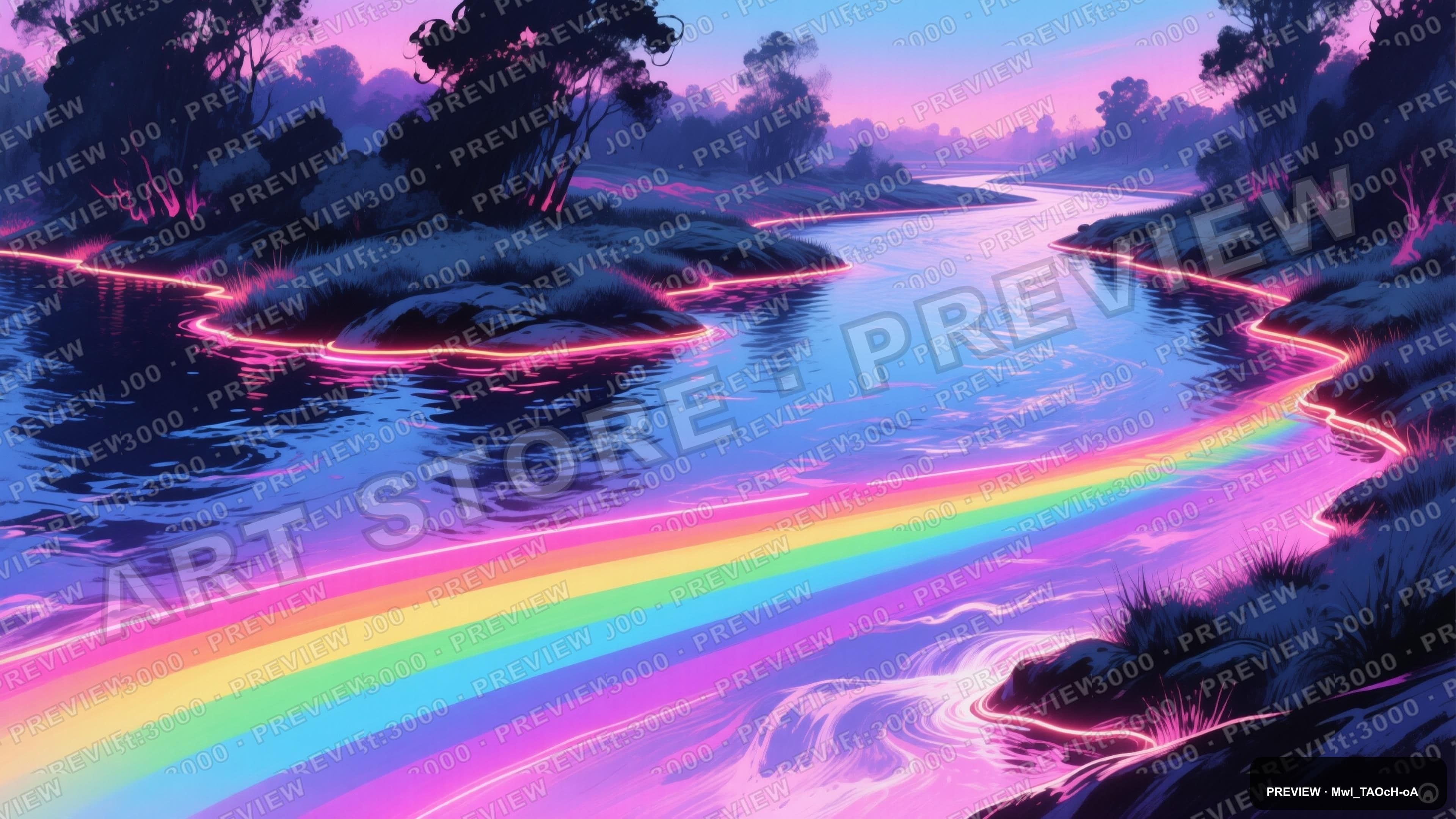 River, Vaporwave aesthetic, Ink Wash, Luxurious mood, Rainbow accents, ultra ... — wallpaper — 3840×2160, Neon, Cinematic, Luxurious