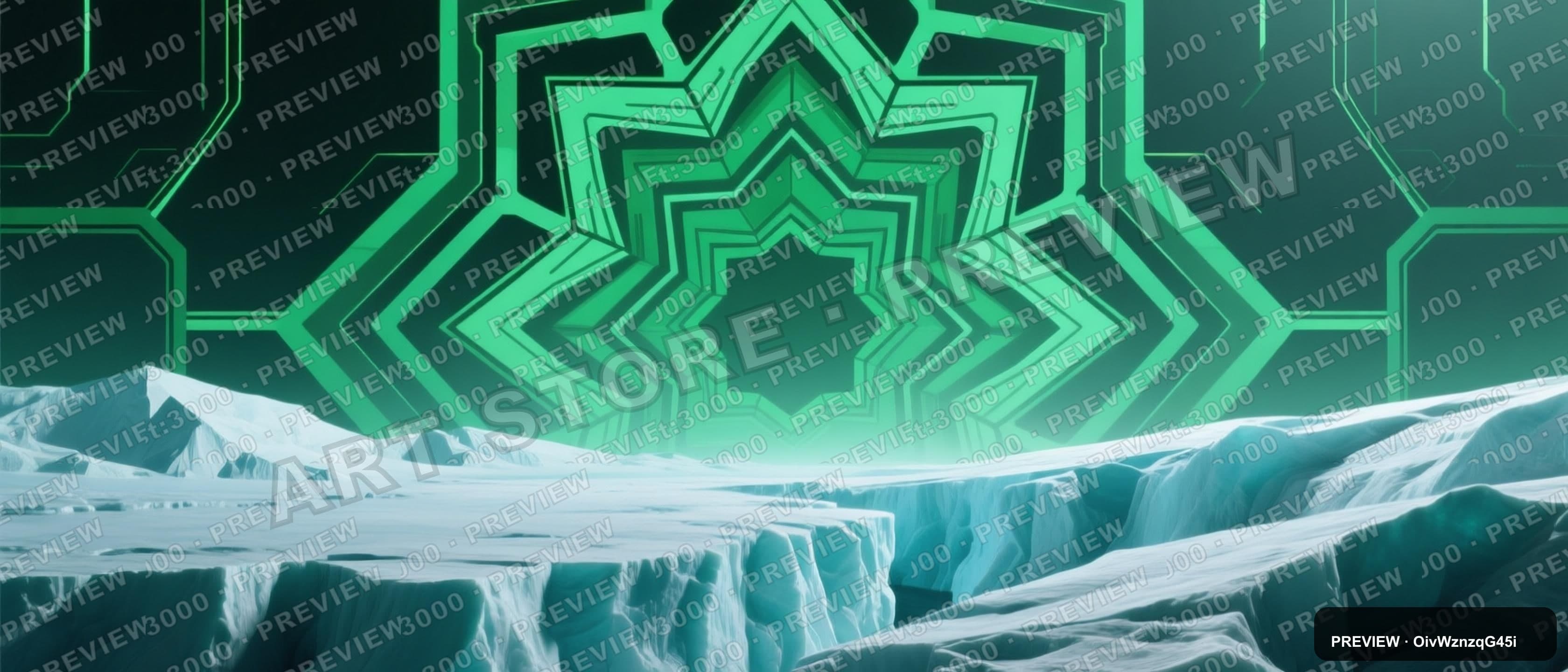 Glacier, Sci‑Fi aesthetic, Flat Design, Meditative mood, Green accents, Tesse... — wallpaper — 3360×1440, Sci‑Fi, Cinematic, Soft