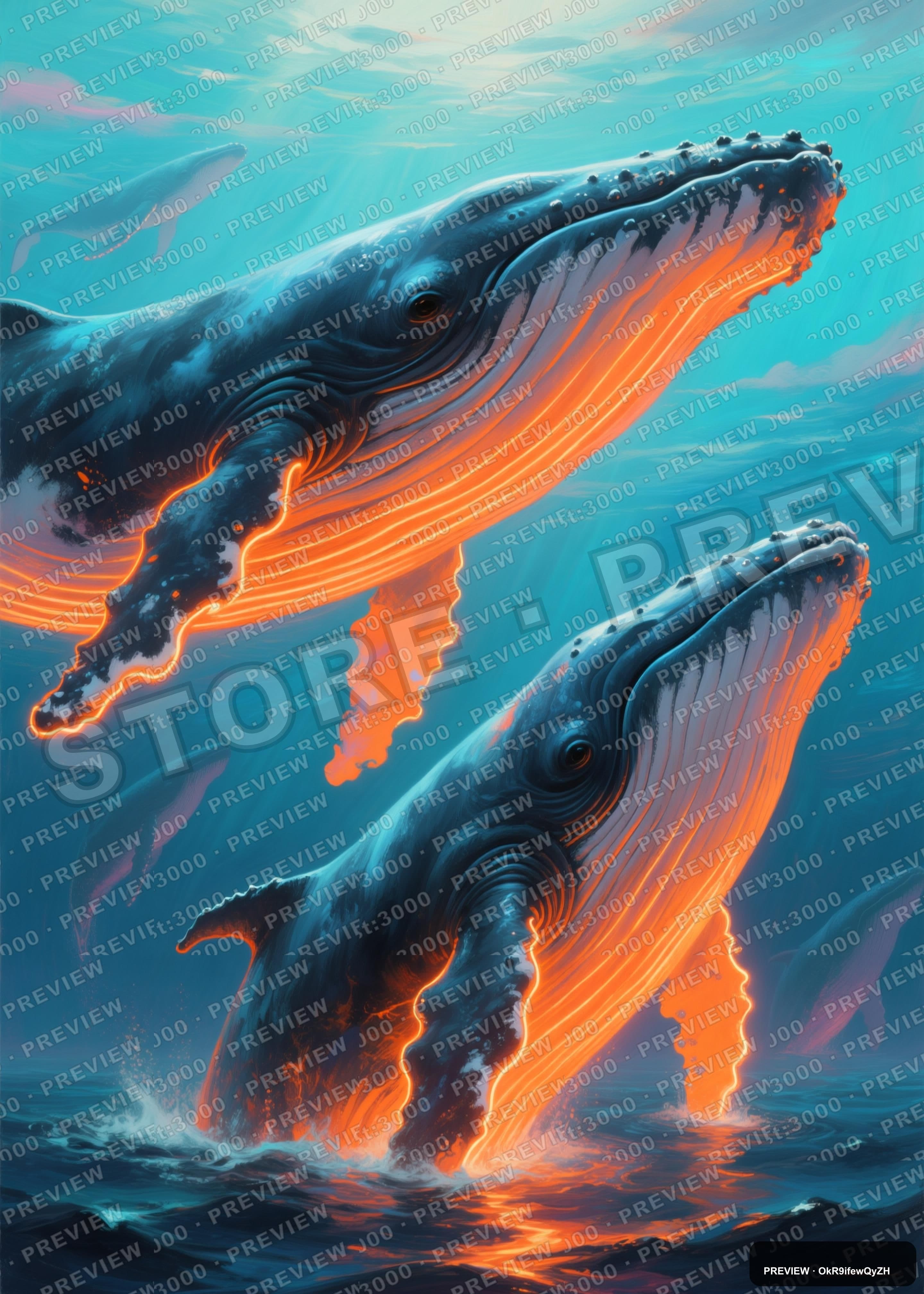 Whales, Synthwave aesthetic, Oil Painting, Calm mood, Neon Orange accents, ul... — wallpaper — 2880×4032, Neon, Cinematic, Calm