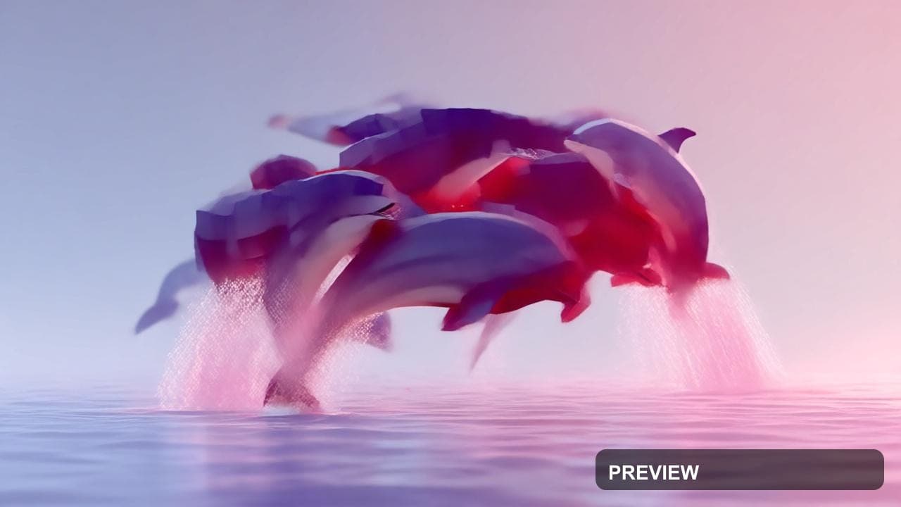 Dolphins, Chill aesthetic, Voxel Art, Calm mood, Red accents, high detail, ul... — wallpaper — 1280×720, Space, Cinematic, Calm