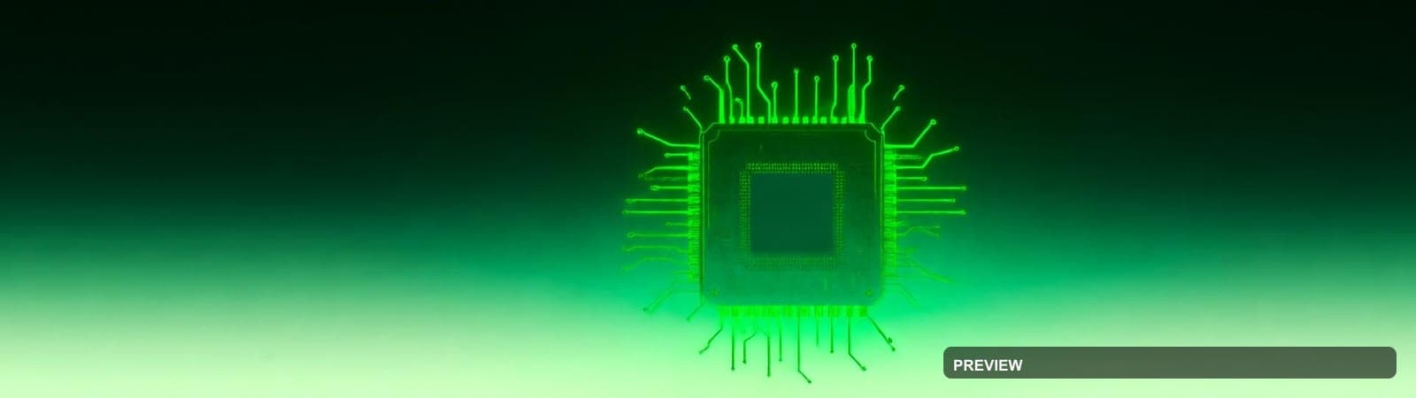 Microchip, Tech aesthetic, Gradient, Nostalgic mood, Neon Green accents, Star... — wallpaper — 1920×540, Neon, Cinematic, Soft