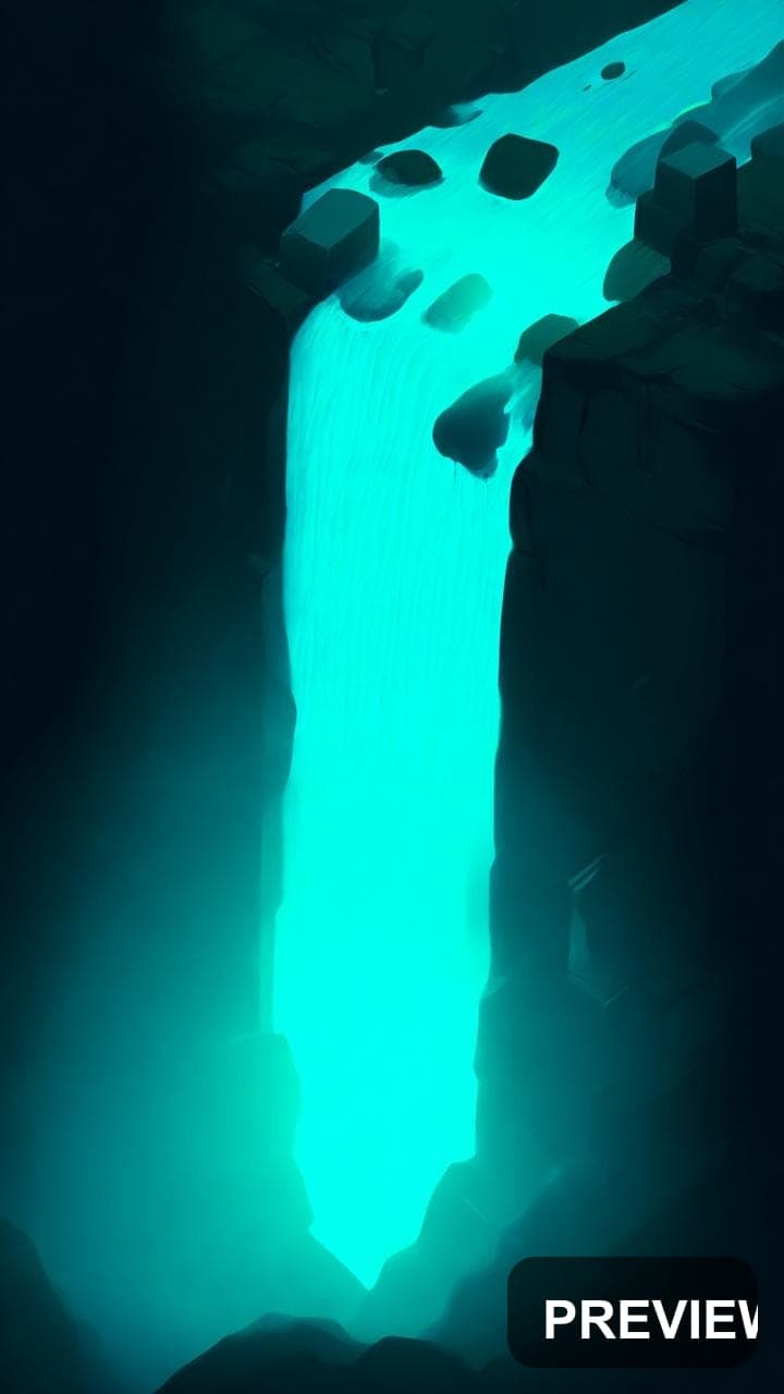 Waterfall, Retro Futurism aesthetic, Isometric, Mysterious mood, Neon Cyan ac... — wallpaper — 720×1280, Neon, Cinematic, Mysterious