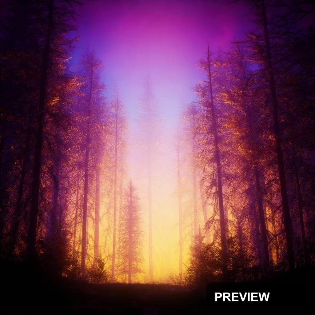 Pine Forest, Vaporwave aesthetic, Gradient, Energetic mood, Gold accents, hig... — wallpaper — 1024×1024, Vaporwave, Cinematic, Energetic