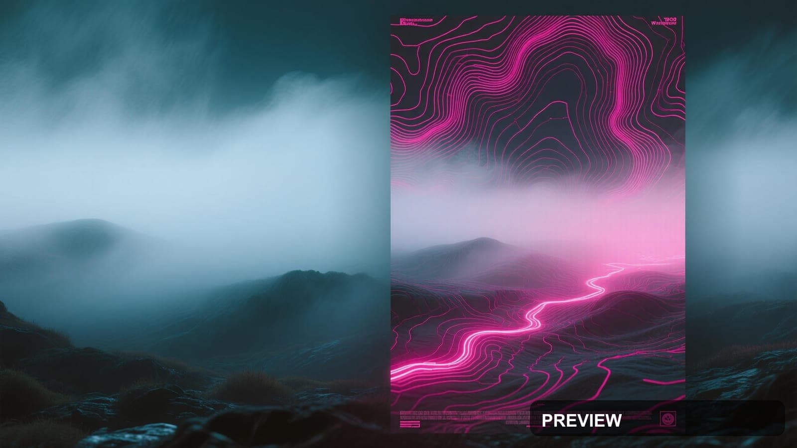 Fog, Tech aesthetic, Travel Poster, Moody mood, Fuchsia accents, Topographic ... — wallpaper — 3840×2160, Space, Cinematic, Moody