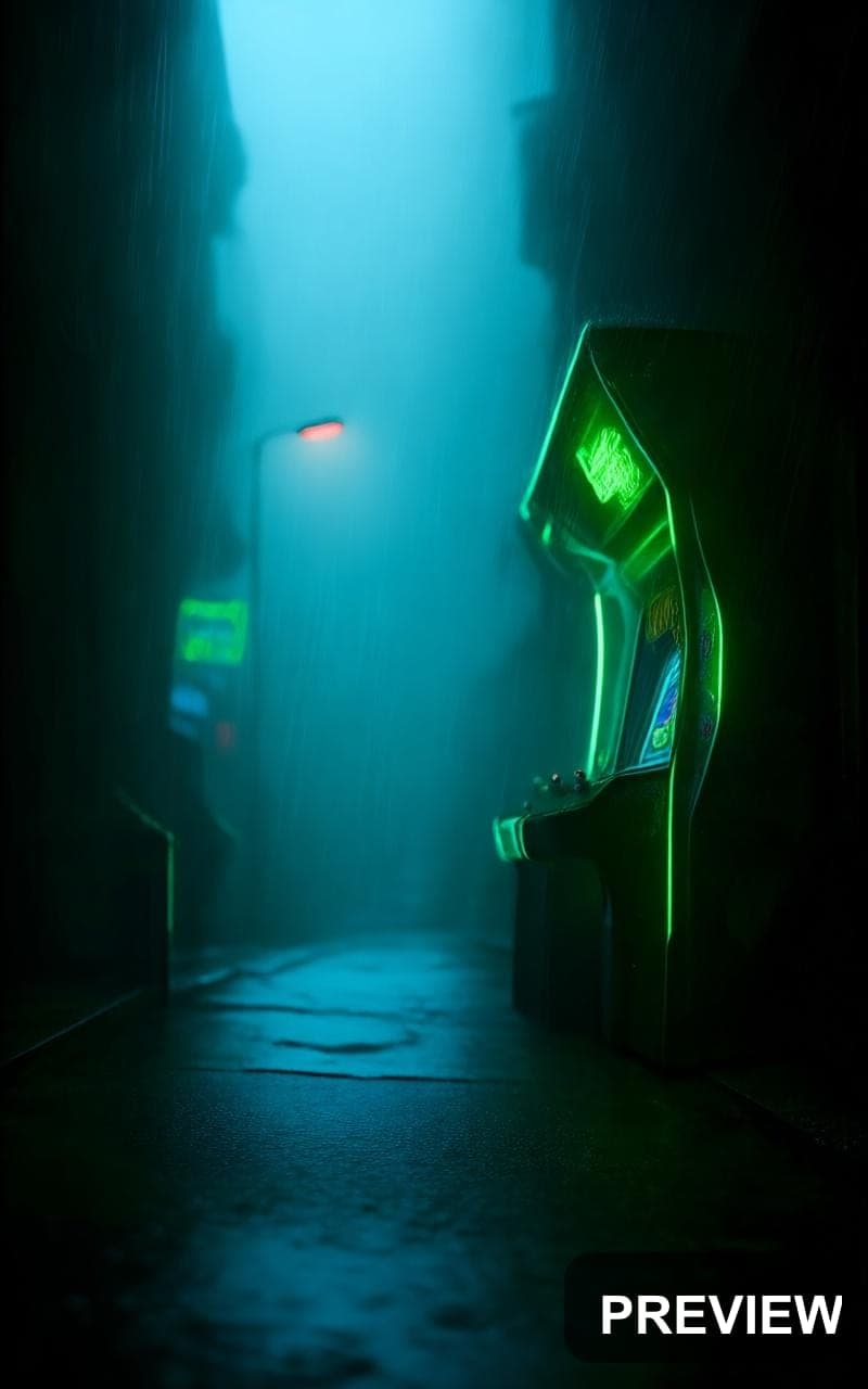 Rainy Street, Retro Arcade aesthetic, Soft Focus, Playful mood, Neon Lime acc... — wallpaper — 800×1280, Neon, Cinematic, Soft
