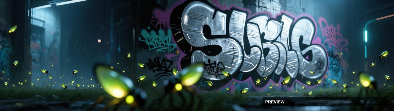 Fireflies, Sci‑Fi aesthetic, Graffiti, Meditative mood, Silver accents, high ... — wallpaper — 3840×1088, Sci‑Fi, Cinematic, Soft