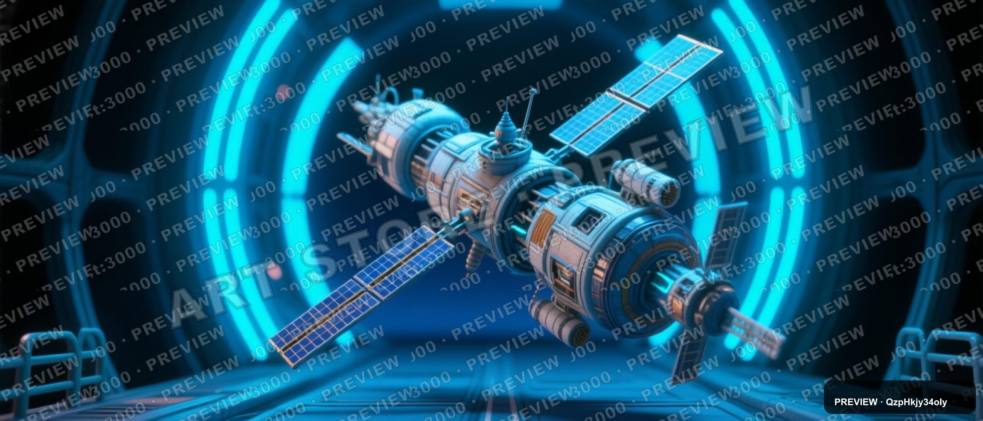 Space Station, Retro Futurism aesthetic, Stop Motion, Nostalgic mood, Neon Bl... — wallpaper — 3360×1440, Neon, Cinematic, Soft