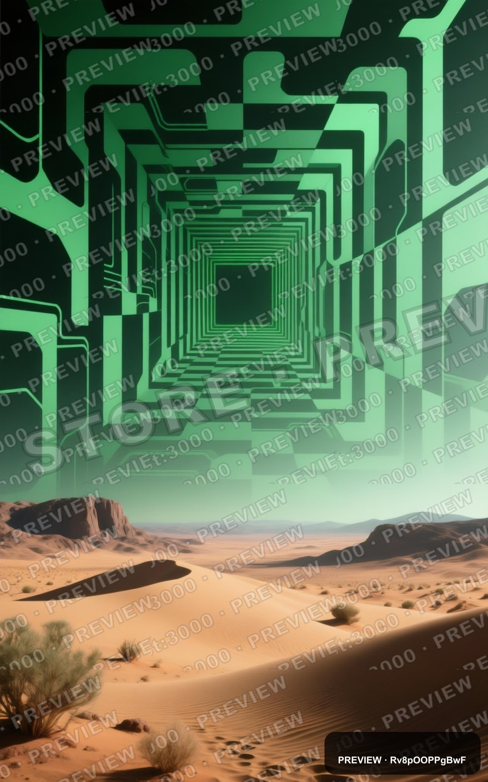 Desert, Tech aesthetic, Bauhaus, Mysterious mood, Green accents, Op Art patte... — wallpaper — 1600×2560, Space, Cinematic, Mysterious