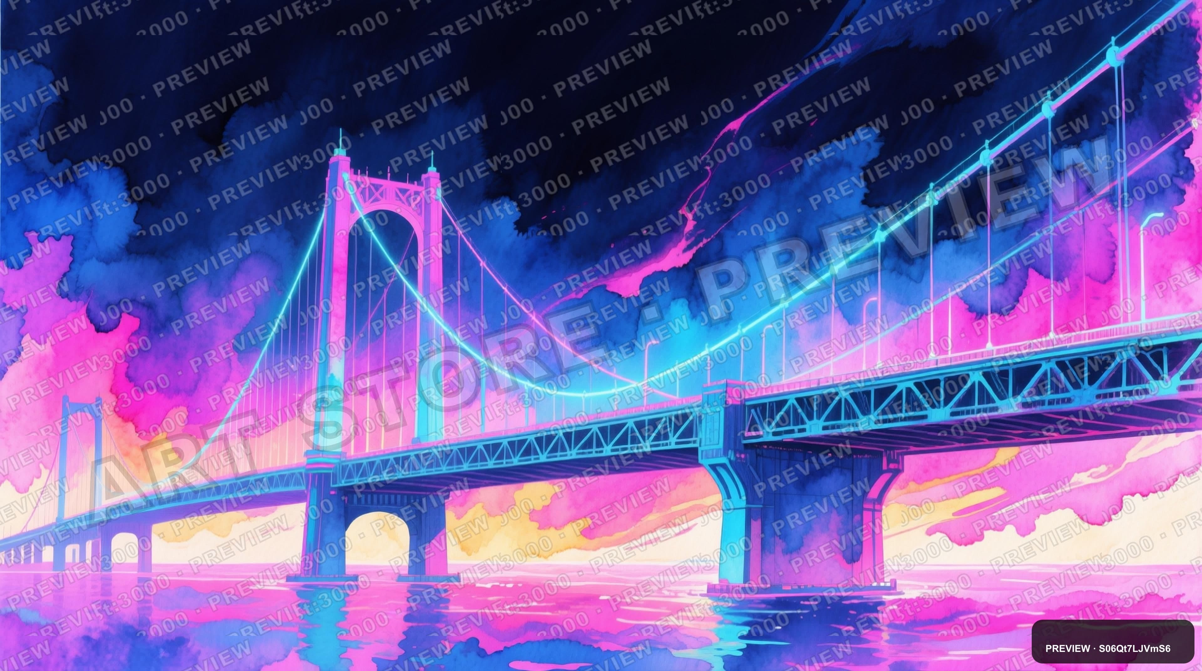 Bridge, Synthwave aesthetic, Watercolor, Energetic mood, Tri-tone accents, ul... — wallpaper — 3840×2144, Neon, Cinematic, Energetic