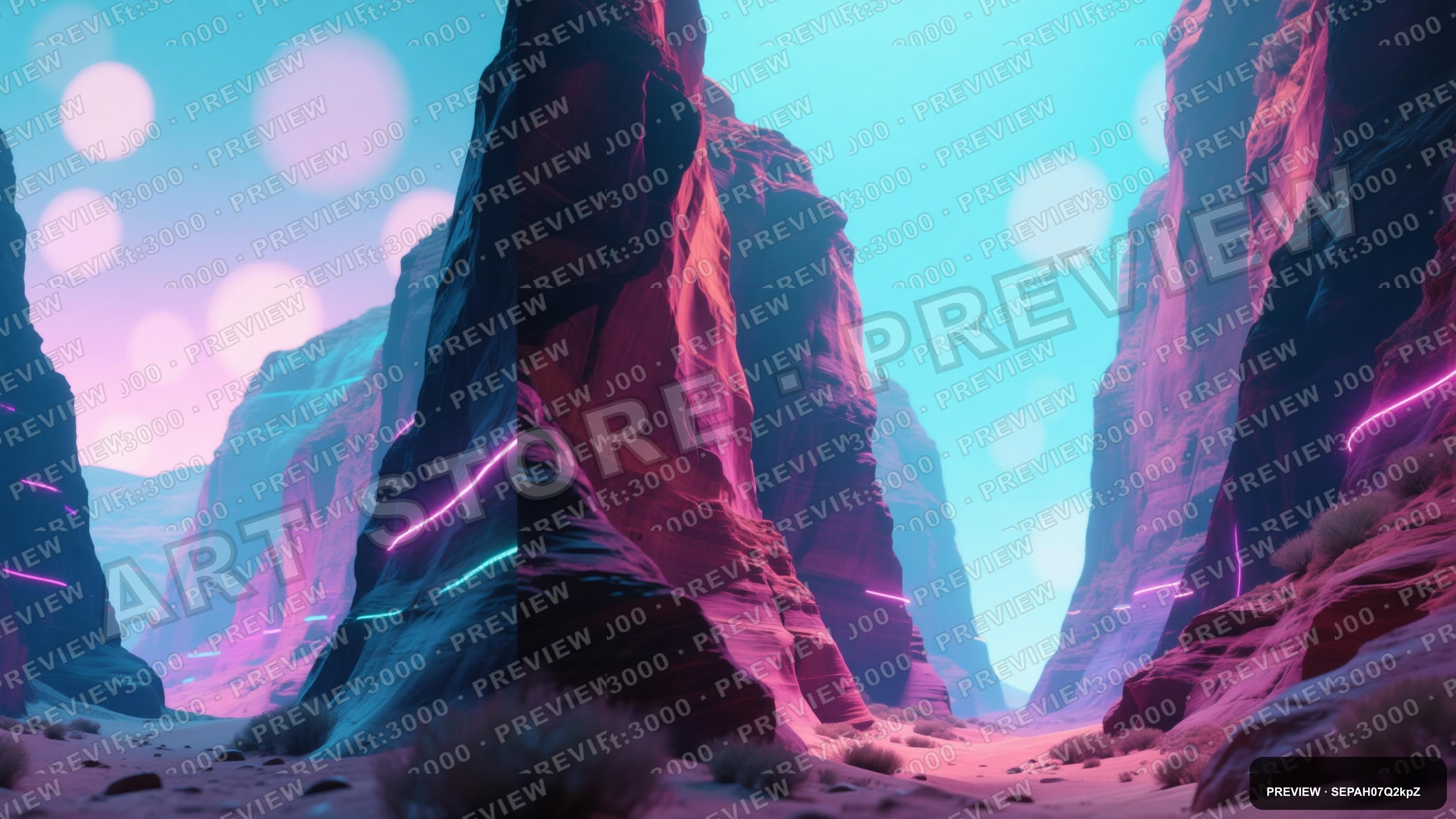 Canyon, Synthwave aesthetic, VHS, Calm mood, Tri-tone accents, Bokeh pattern,... — wallpaper — 3840×2160, Neon, Cinematic, Calm