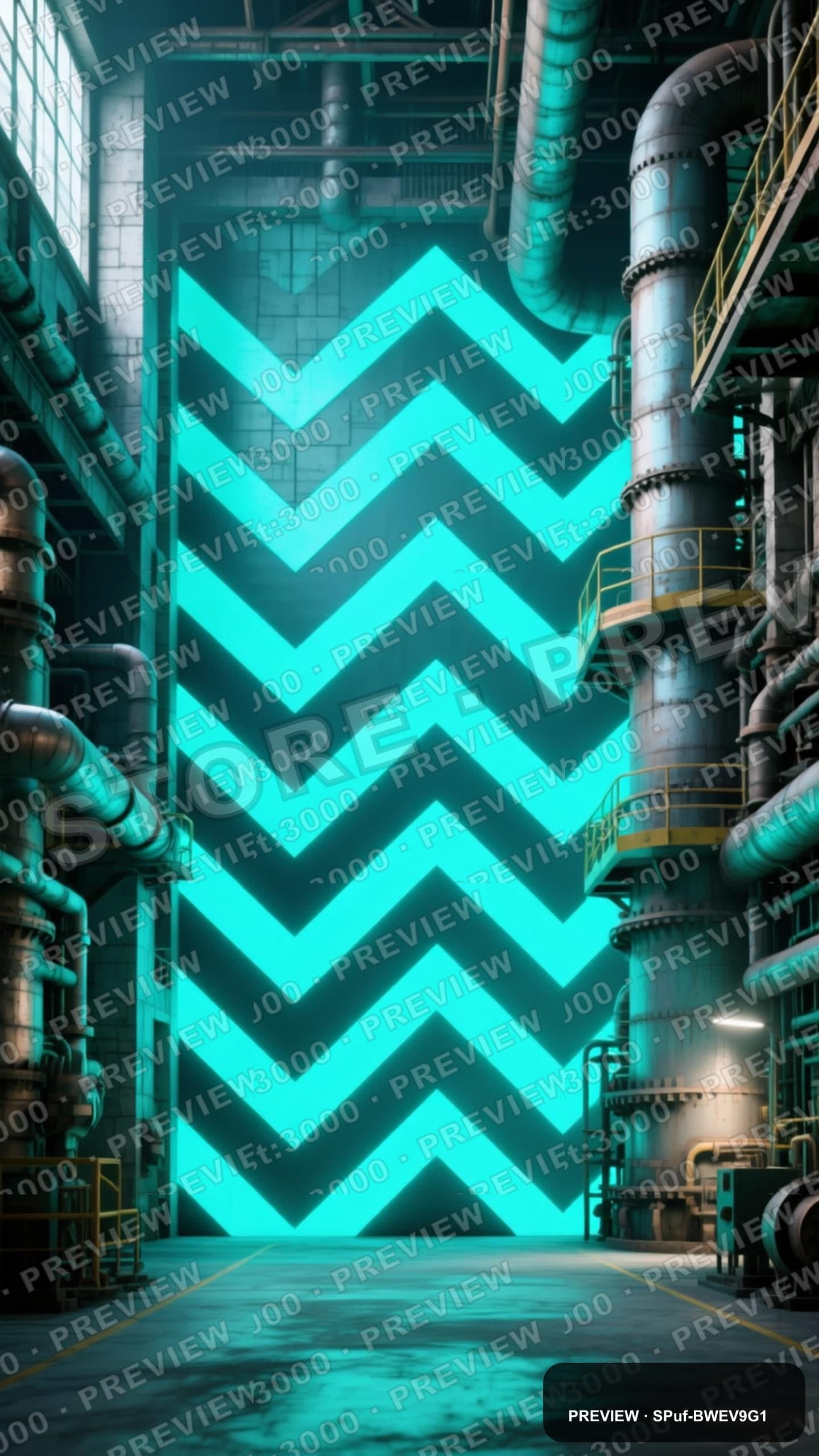 Industrial Factory, Surreal aesthetic, Brutalist, Playful mood, Neon Teal acc... — wallpaper — 1440×2560, Neon, Cinematic, Soft
