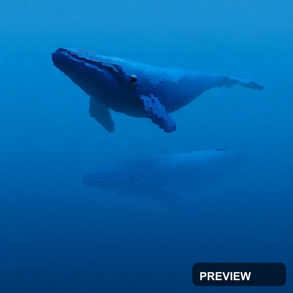 Whales, Fantasy aesthetic, Voxel Art, Serene mood, Indigo accents, Minimal Mo... — wallpaper — 1024×1024, Space, Cinematic, Serene