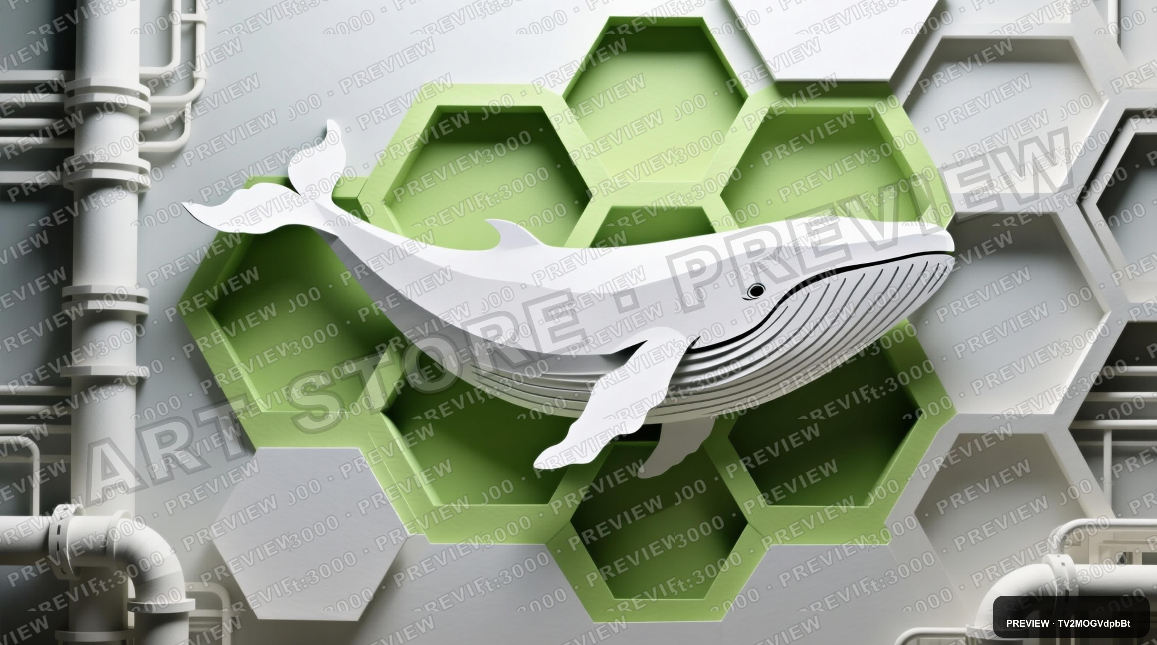 Whales, Industrial aesthetic, Paper Cut, Clean mood, Lime accents, Hexagons p... — wallpaper — 3840×2144, Space, Cinematic, Clean