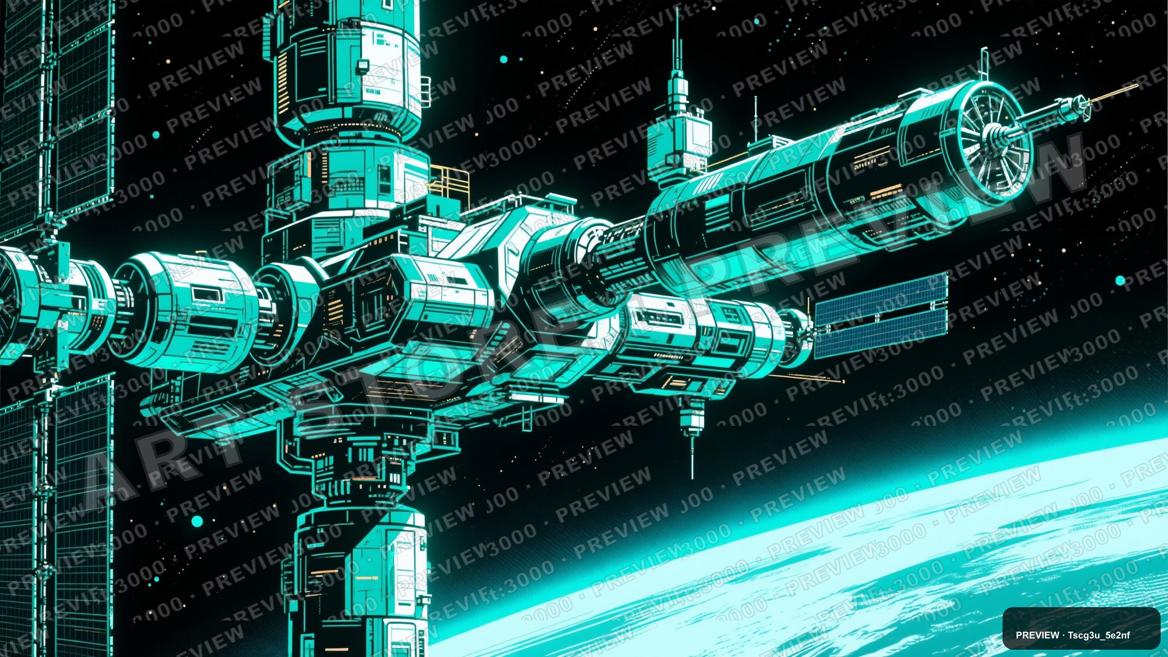 Space Station, Epic aesthetic, Risograph, Dreamy mood, Neon Teal accents, ult... — wallpaper — 3840×2160, Neon, Cinematic, Dreamy