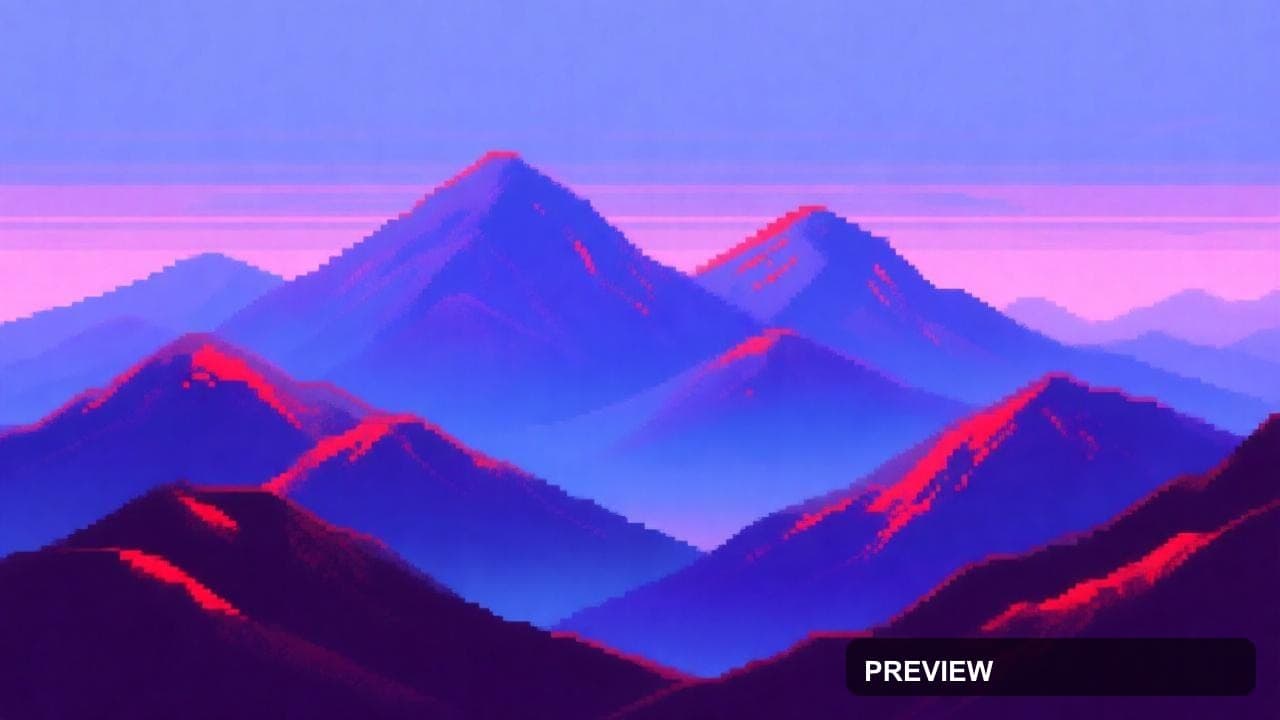 Mountains, Synthwave aesthetic, Pixel Art, Dreamy mood, Neon Red accents, hig... — wallpaper — 1280×720, Neon, Cinematic, Dreamy